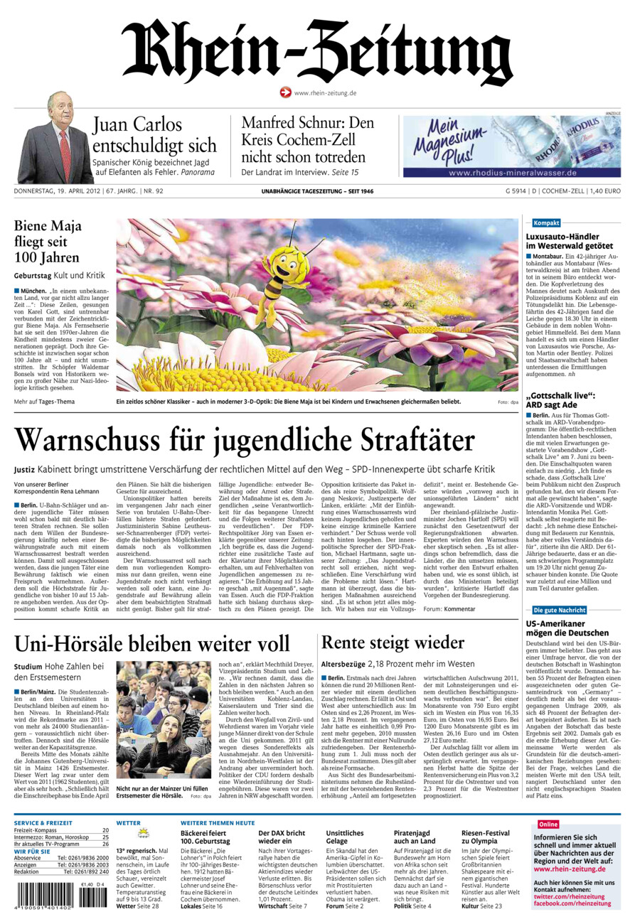 Rhein-Zeitung Kreis Cochem-Zell vom Donnerstag, 19.04.2012