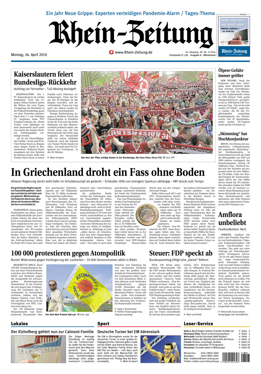 Rhein-Zeitung Kreis Cochem-Zell vom Montag, 26.04.2010