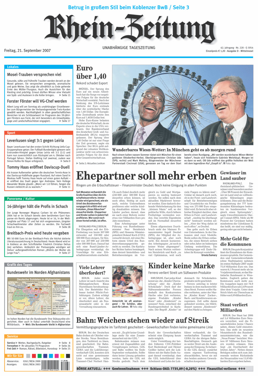 Rhein-Zeitung Kreis Cochem-Zell vom Freitag, 21.09.2007