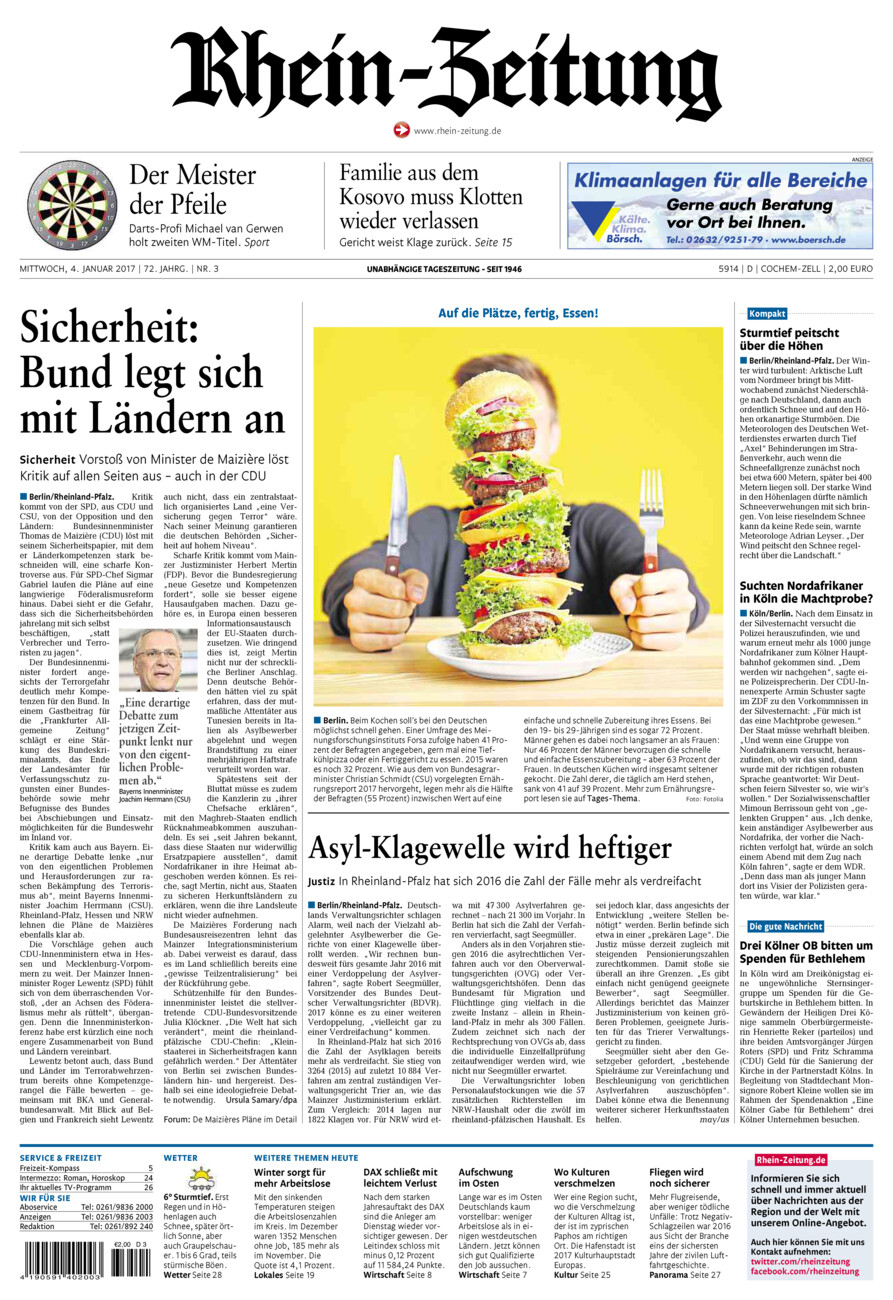 Rhein-Zeitung Kreis Cochem-Zell vom Mittwoch, 04.01.2017