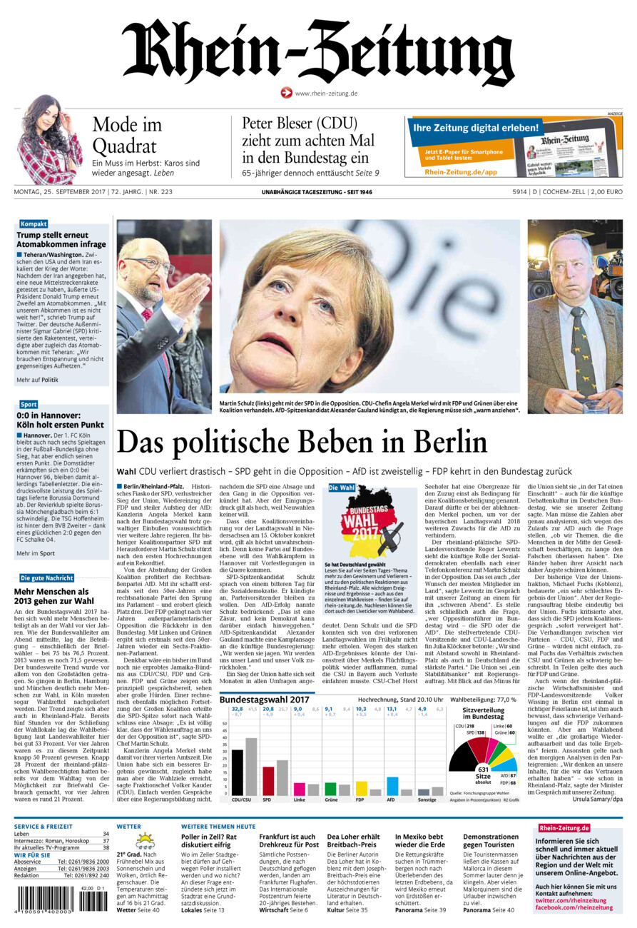 Rhein-Zeitung Kreis Cochem-Zell vom Montag, 25.09.2017
