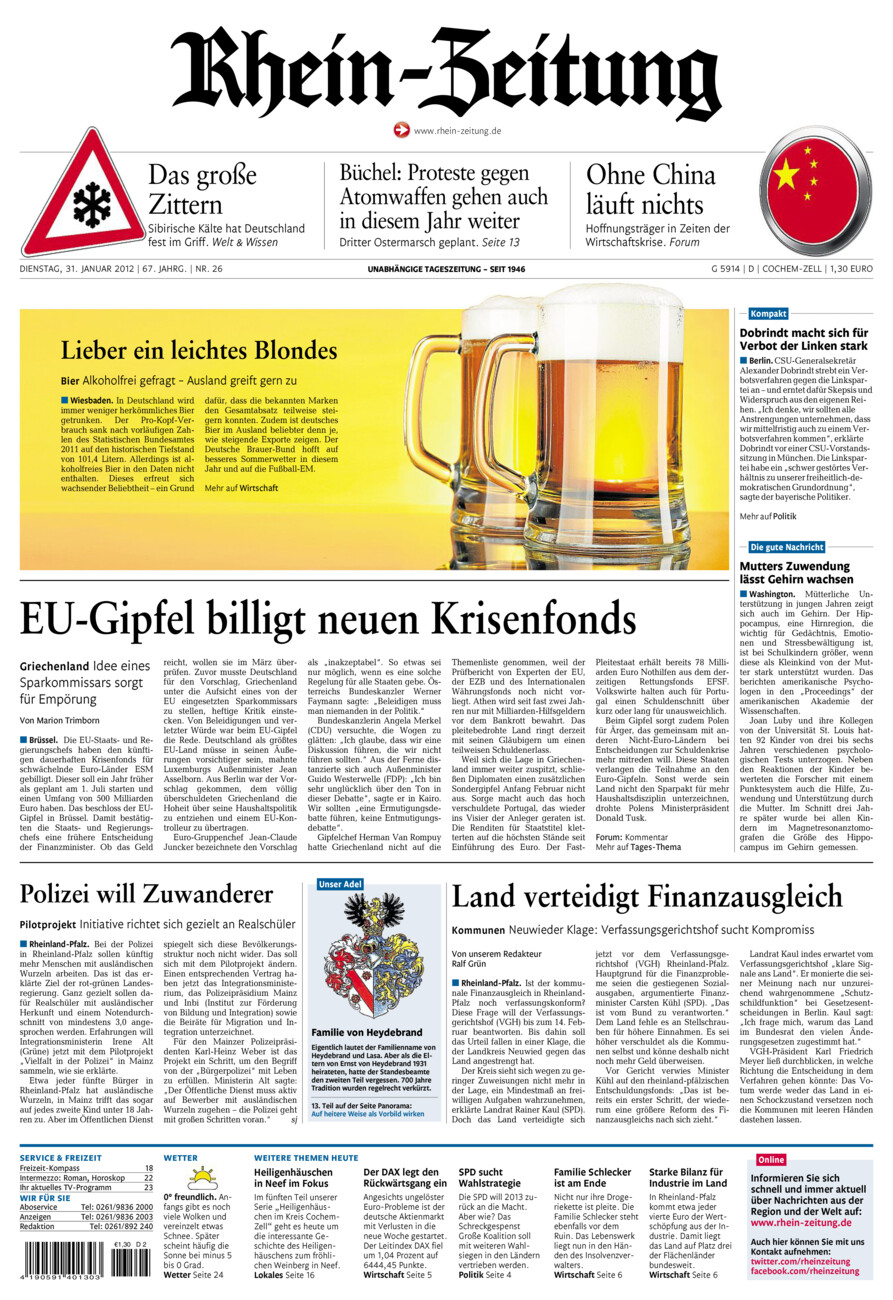 Rhein-Zeitung Kreis Cochem-Zell vom Dienstag, 31.01.2012