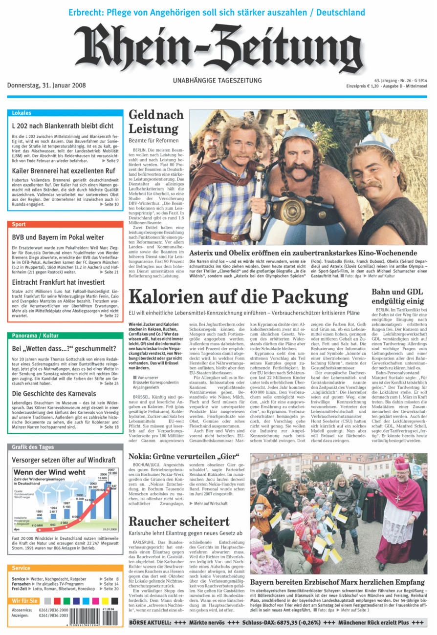 Rhein-Zeitung Kreis Cochem-Zell vom Donnerstag, 31.01.2008