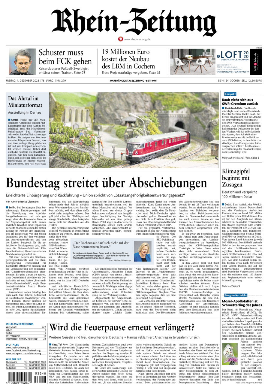 Rhein-Zeitung Kreis Cochem-Zell vom Freitag, 01.12.2023