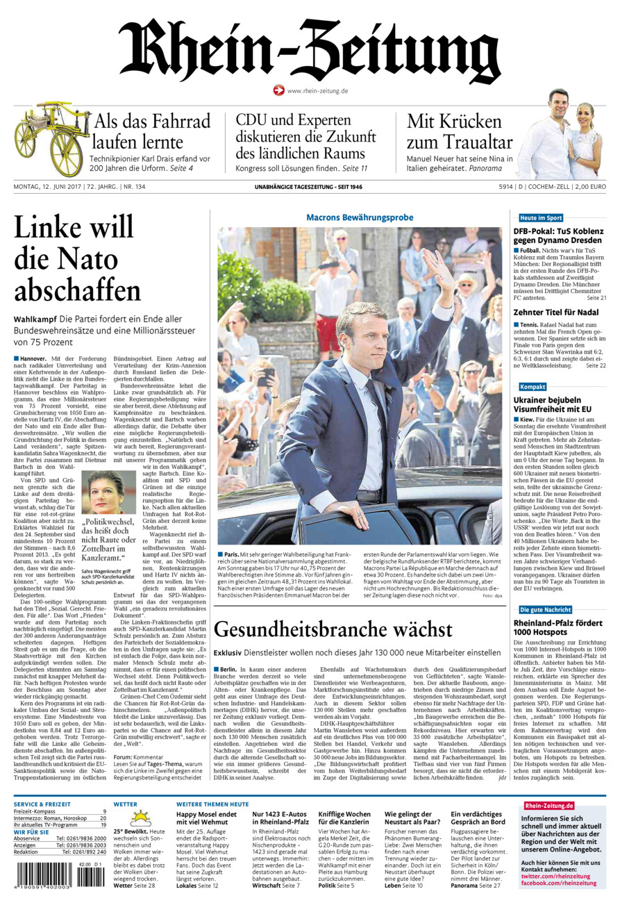 Rhein-Zeitung Kreis Cochem-Zell vom Montag, 12.06.2017