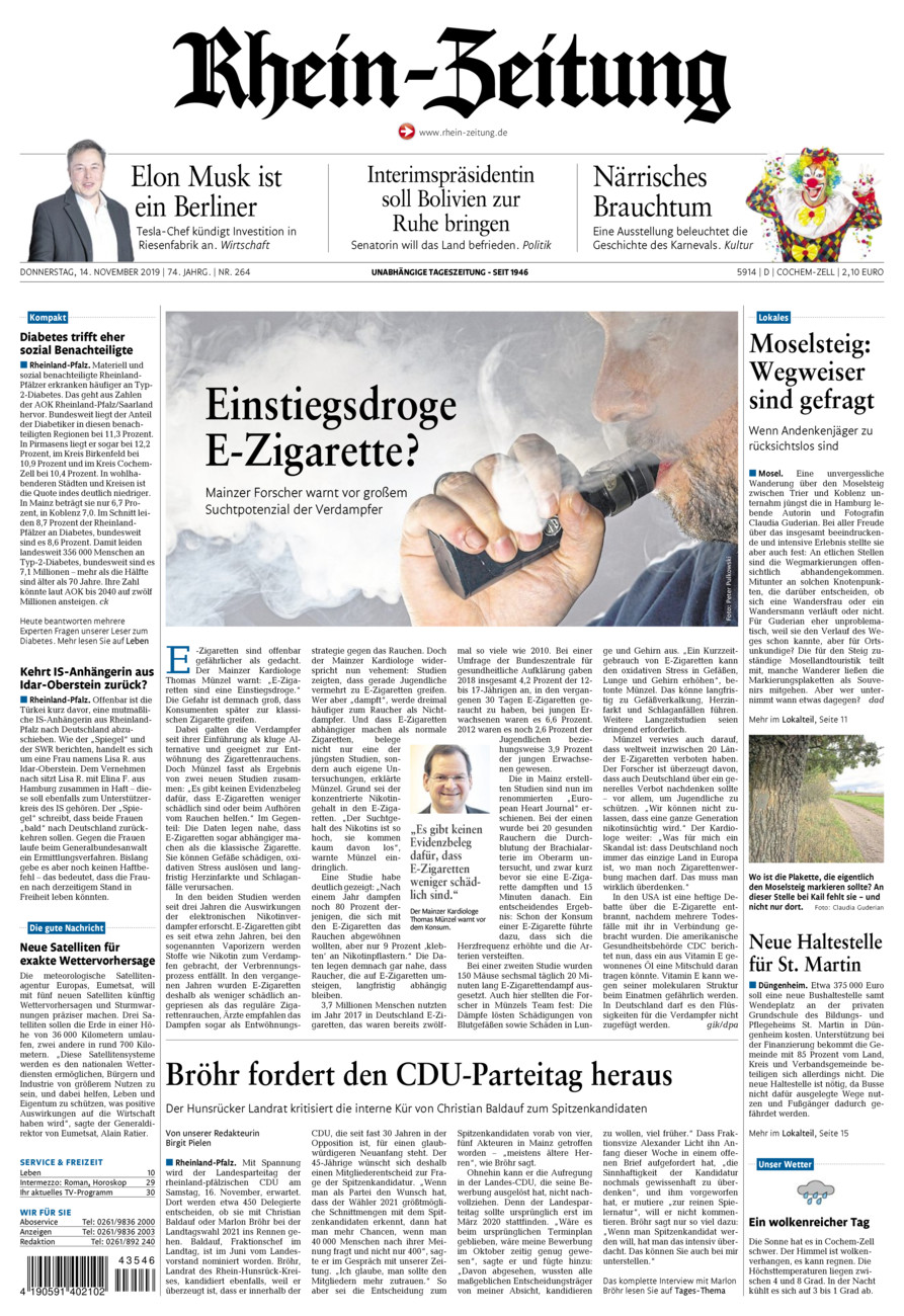 Rhein-Zeitung Kreis Cochem-Zell vom Donnerstag, 14.11.2019