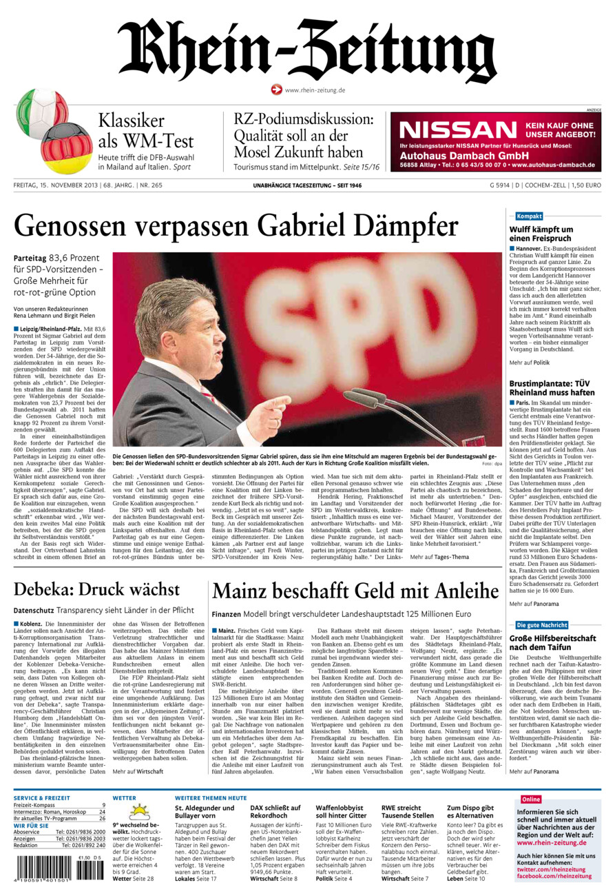 Rhein-Zeitung Kreis Cochem-Zell vom Freitag, 15.11.2013