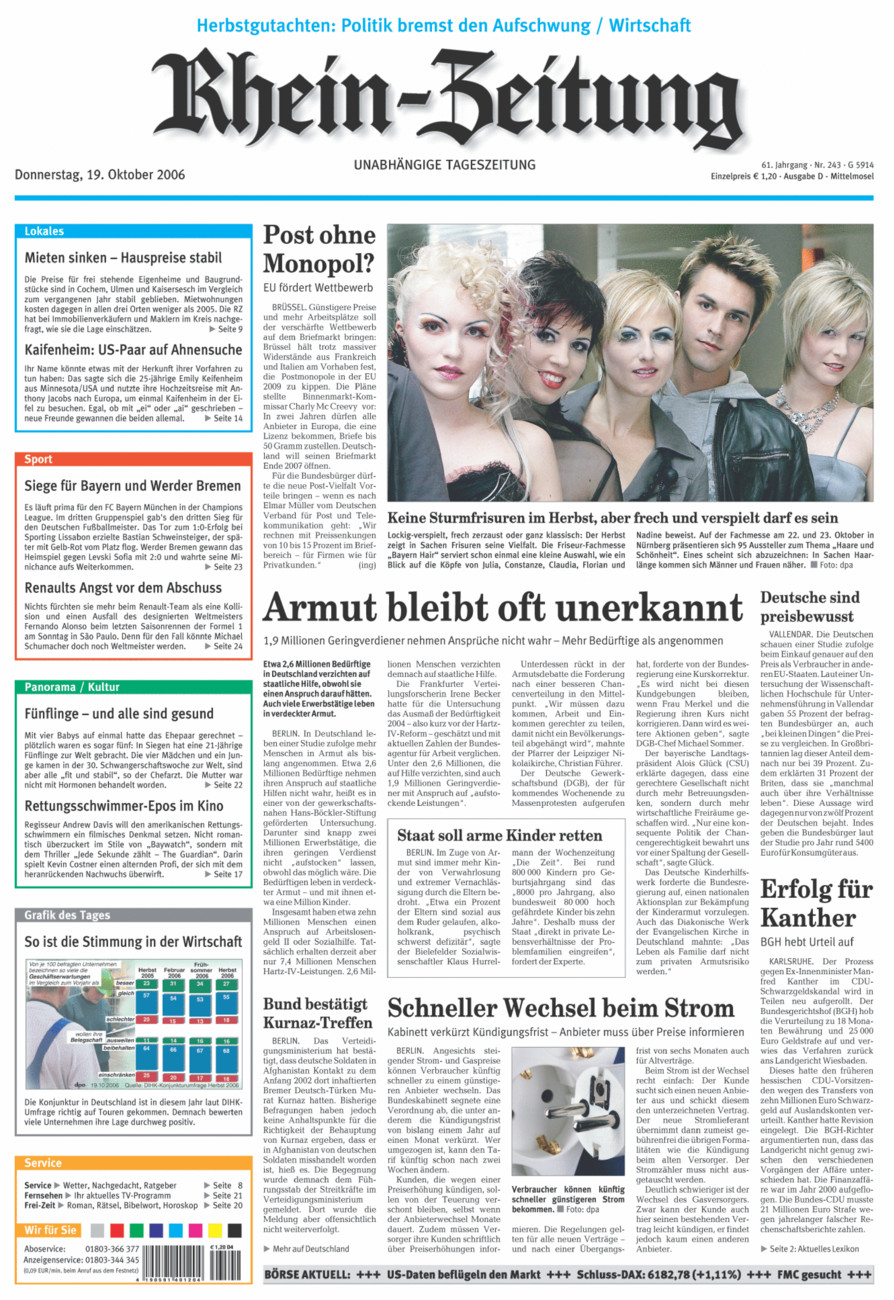 Rhein-Zeitung Kreis Cochem-Zell vom Donnerstag, 19.10.2006