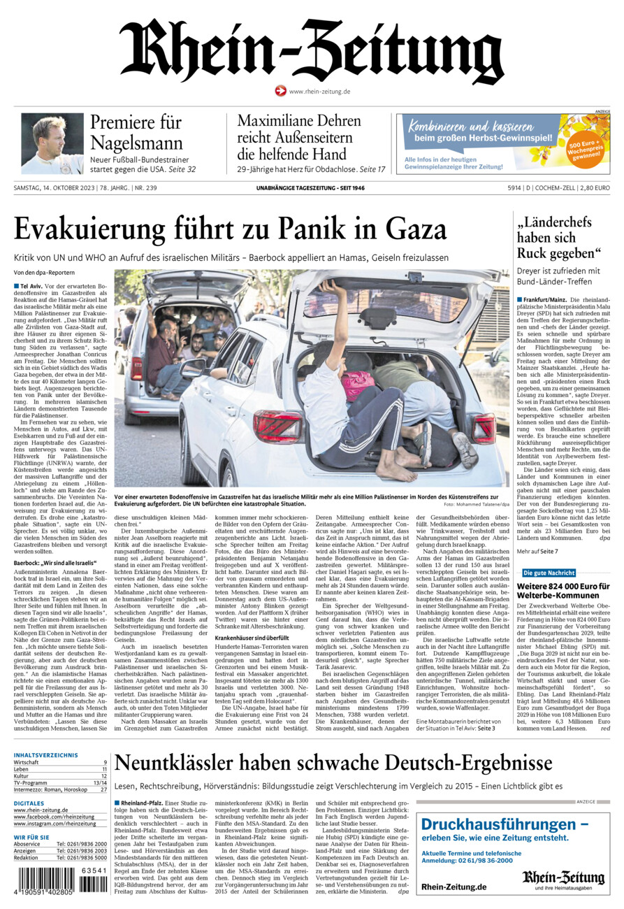 Rhein-Zeitung Kreis Cochem-Zell vom Samstag, 14.10.2023