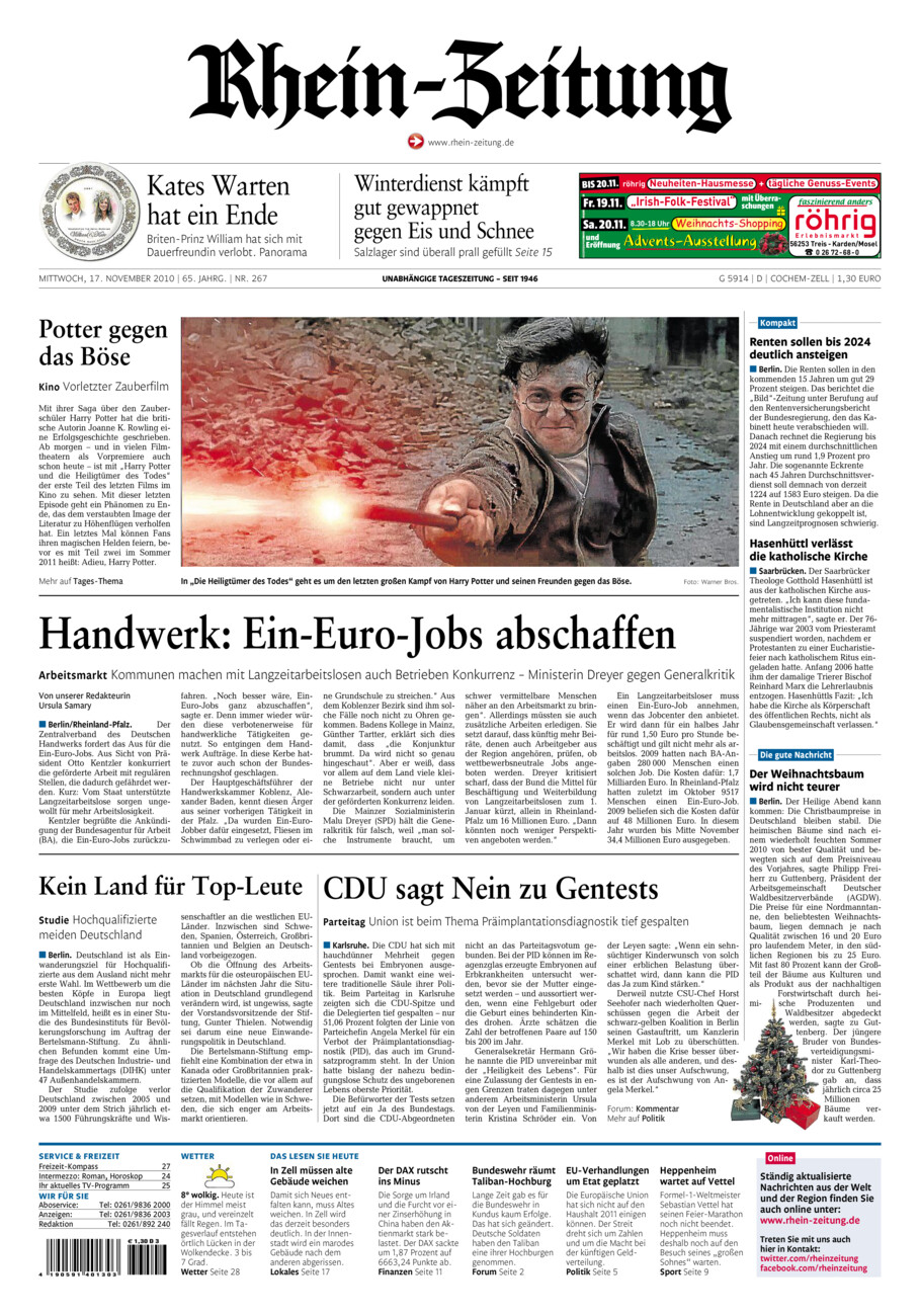 Rhein-Zeitung Kreis Cochem-Zell vom Mittwoch, 17.11.2010
