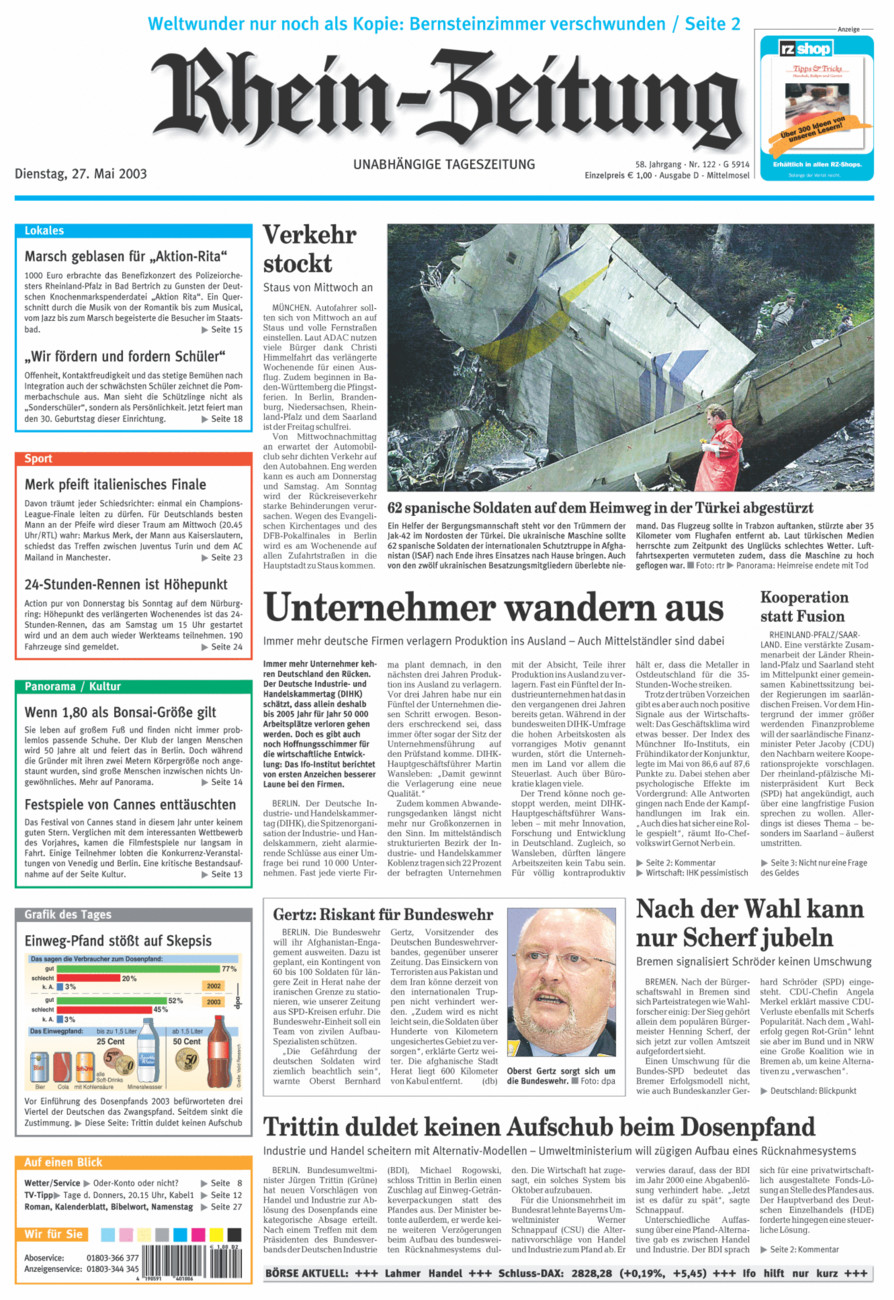 Rhein-Zeitung Kreis Cochem-Zell vom Dienstag, 27.05.2003