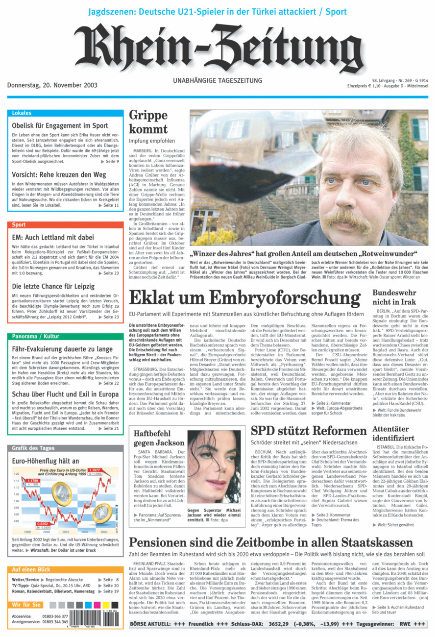 Rhein-Zeitung Kreis Cochem-Zell vom Donnerstag, 20.11.2003