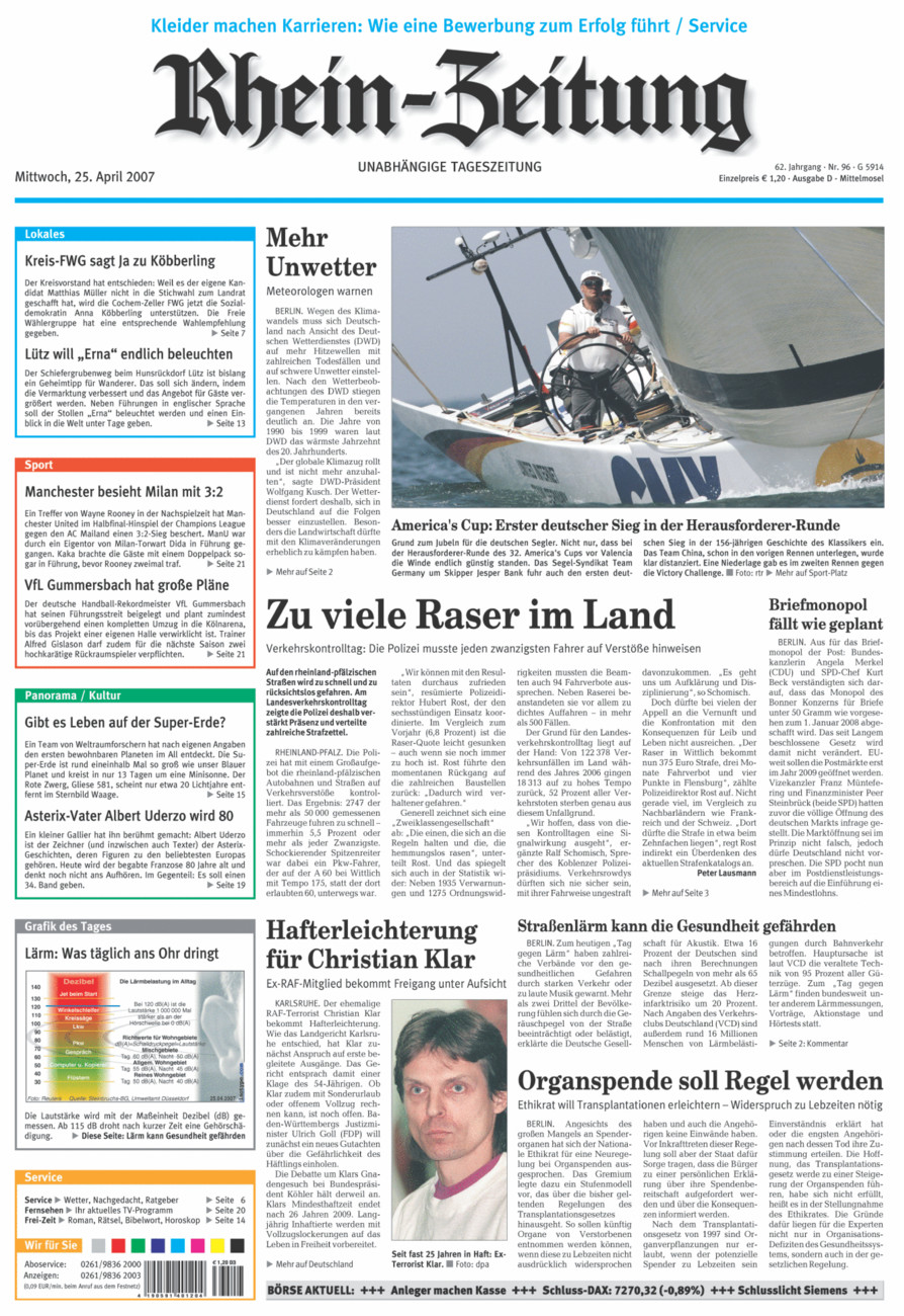 Rhein-Zeitung Kreis Cochem-Zell vom Mittwoch, 25.04.2007