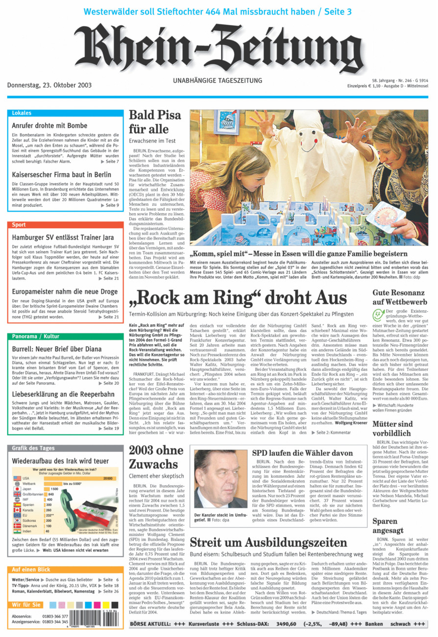 Rhein-Zeitung Kreis Cochem-Zell vom Donnerstag, 23.10.2003
