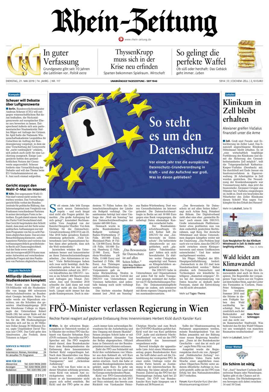Rhein-Zeitung Kreis Cochem-Zell vom Dienstag, 21.05.2019