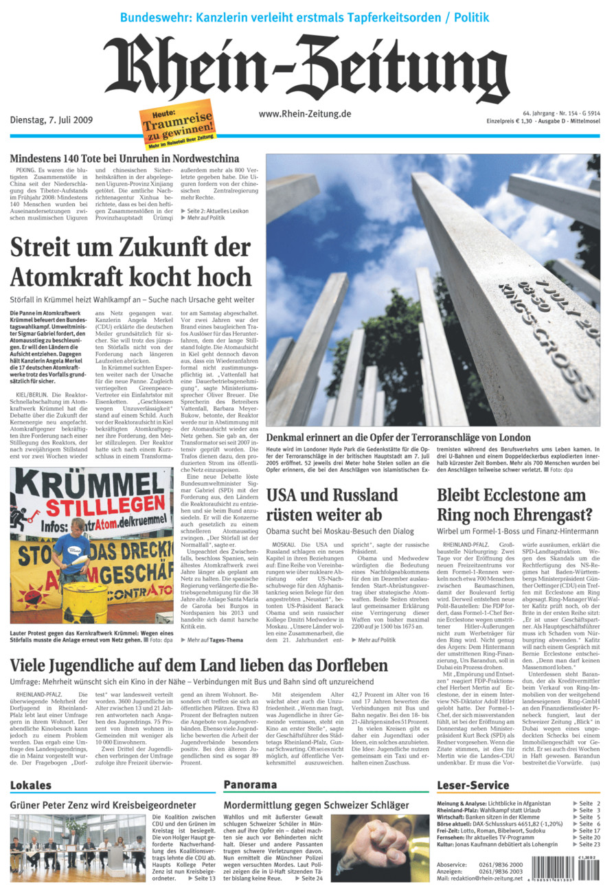 Rhein-Zeitung Kreis Cochem-Zell vom Dienstag, 07.07.2009