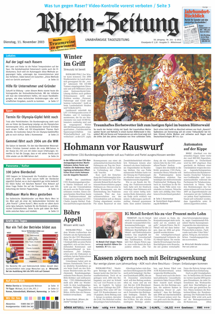 Rhein-Zeitung Kreis Cochem-Zell vom Dienstag, 11.11.2003