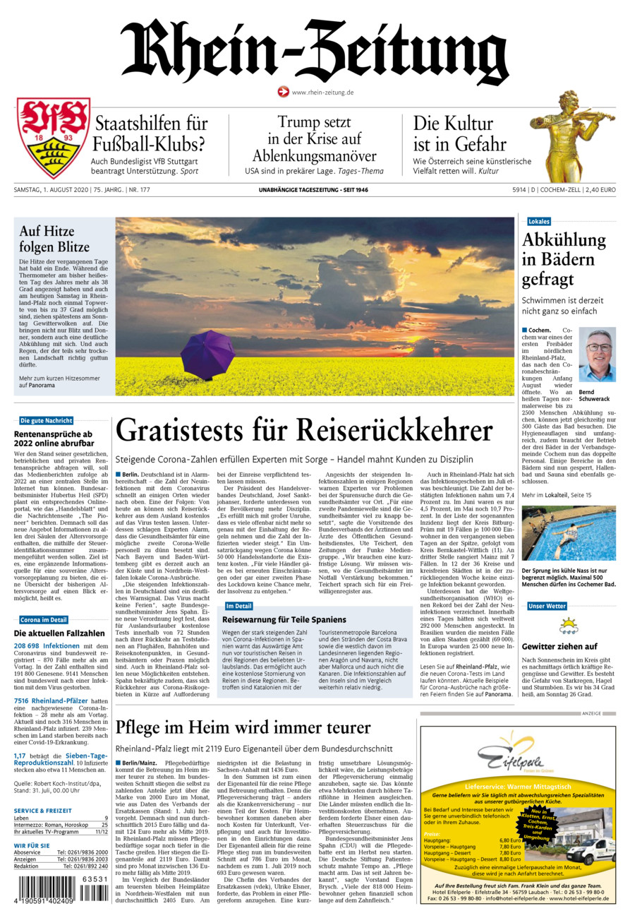 Rhein-Zeitung Kreis Cochem-Zell vom Samstag, 01.08.2020