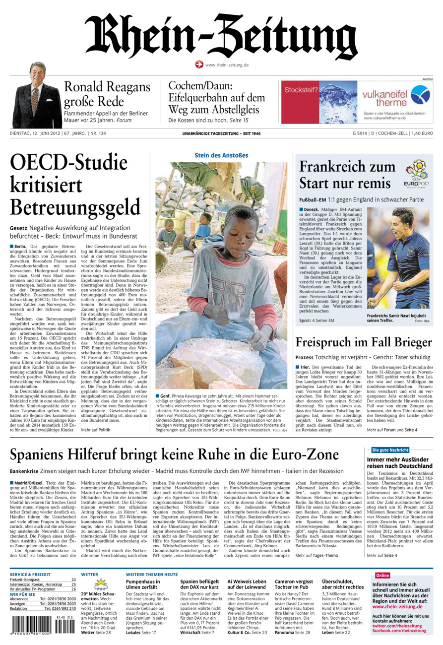 Rhein-Zeitung Kreis Cochem-Zell vom Dienstag, 12.06.2012