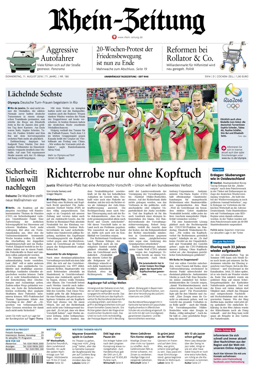 Rhein-Zeitung Kreis Cochem-Zell vom Donnerstag, 11.08.2016