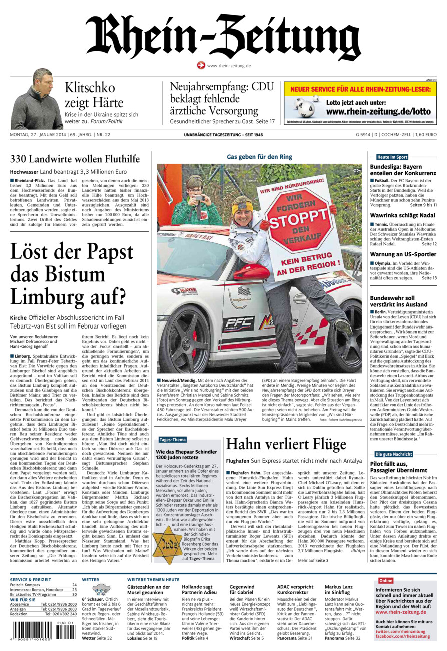 Rhein-Zeitung Kreis Cochem-Zell vom Montag, 27.01.2014
