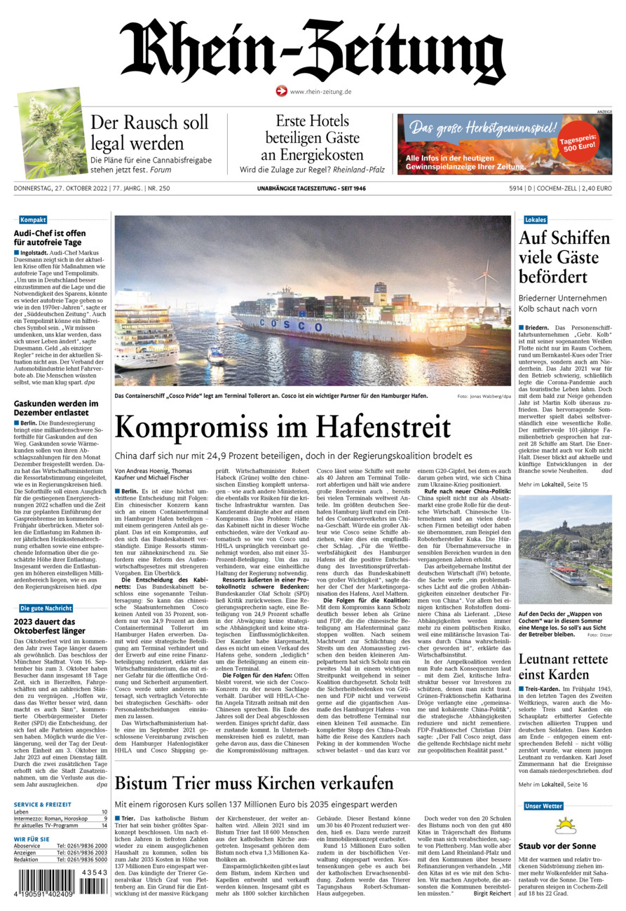 Rhein-Zeitung Kreis Cochem-Zell vom Donnerstag, 27.10.2022
