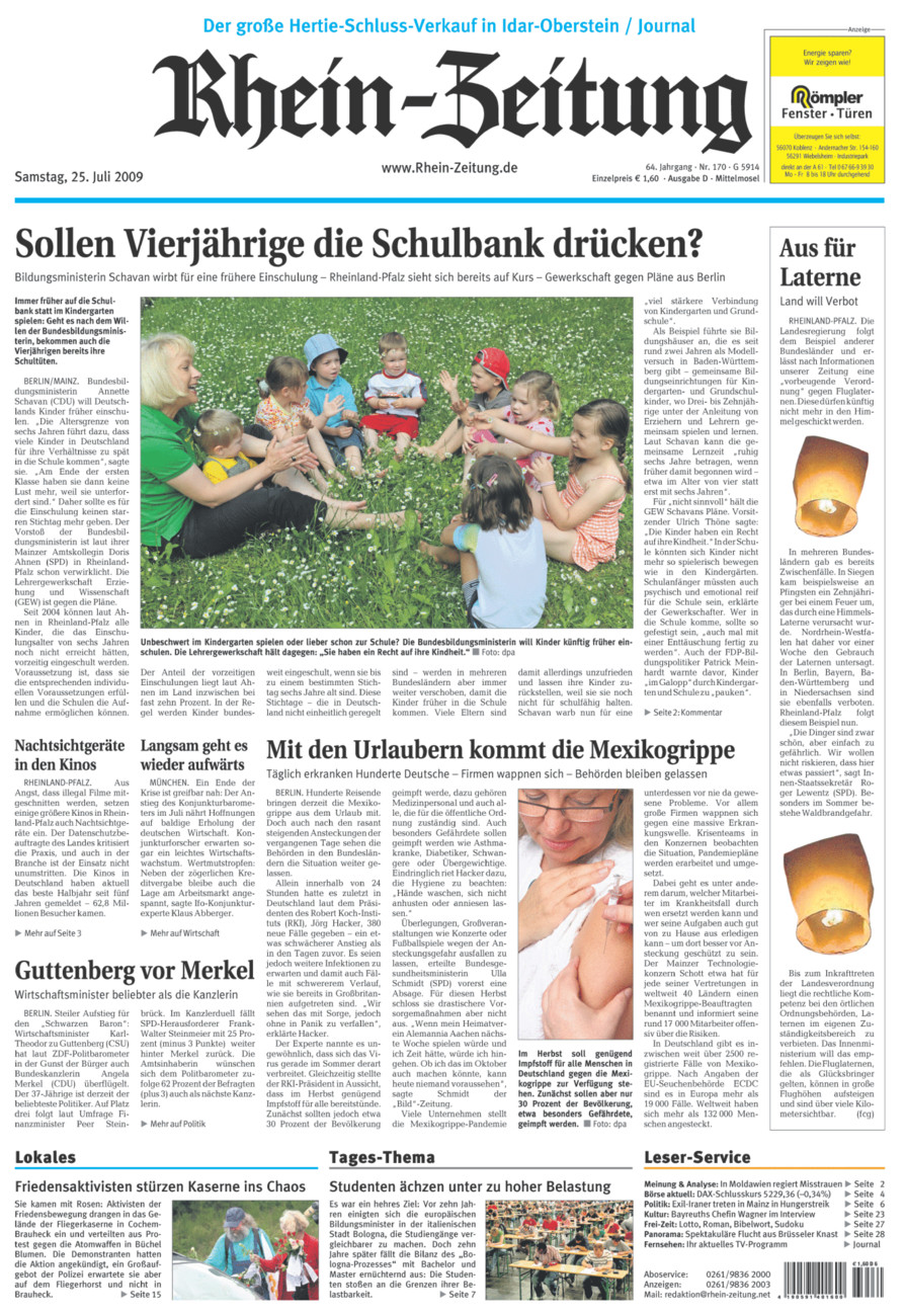 Rhein-Zeitung Kreis Cochem-Zell vom Samstag, 25.07.2009