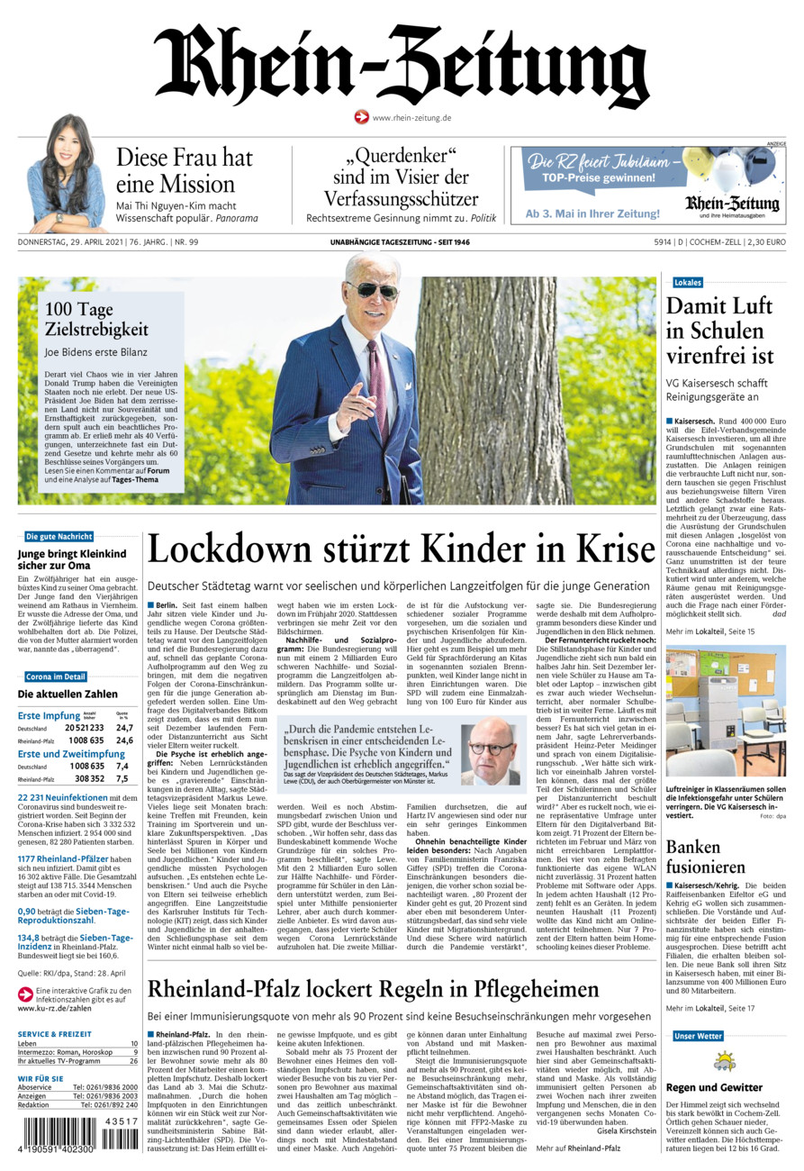 Rhein-Zeitung Kreis Cochem-Zell vom Donnerstag, 29.04.2021