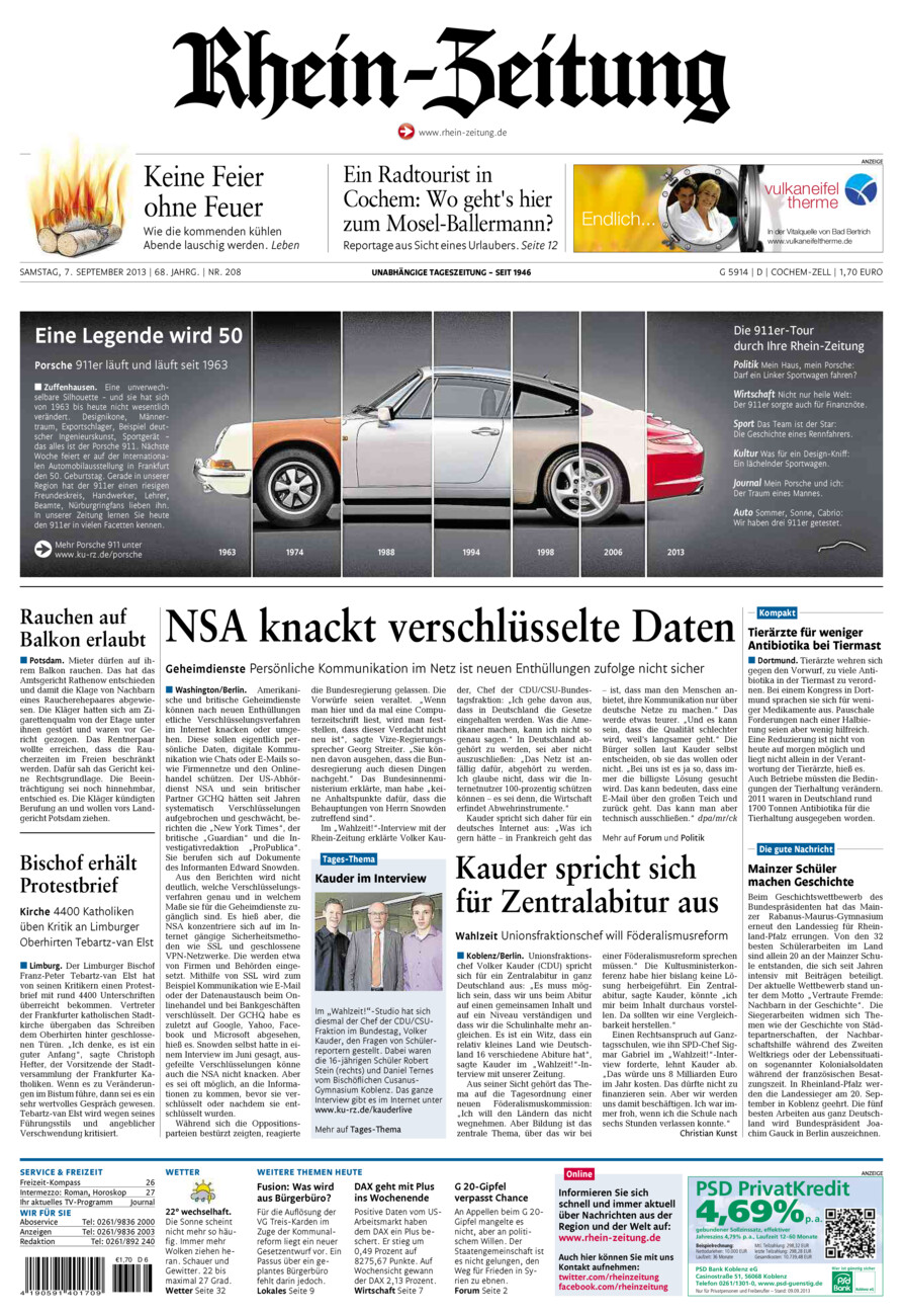 Rhein-Zeitung Kreis Cochem-Zell vom Samstag, 07.09.2013