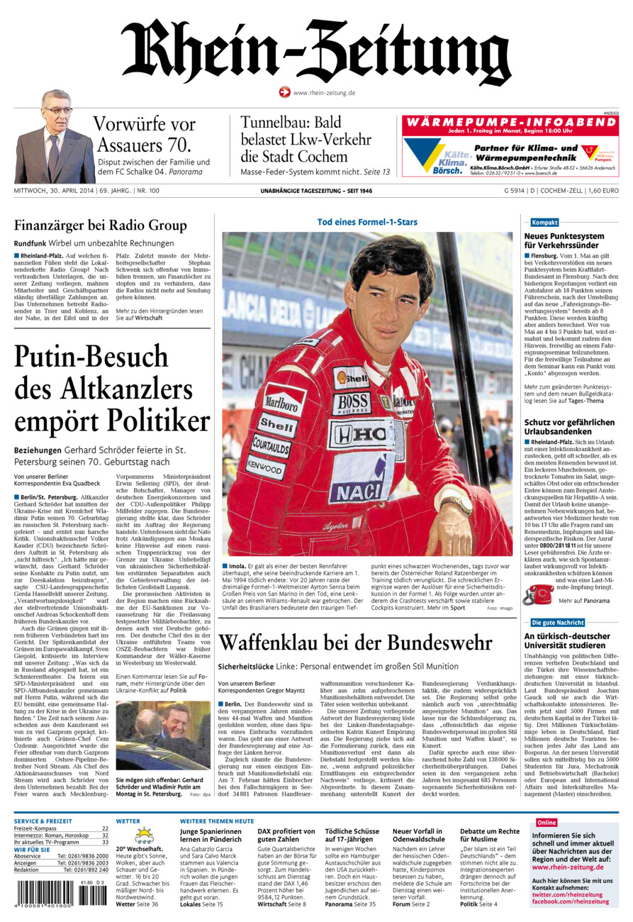 Rhein-Zeitung Kreis Cochem-Zell vom Mittwoch, 30.04.2014