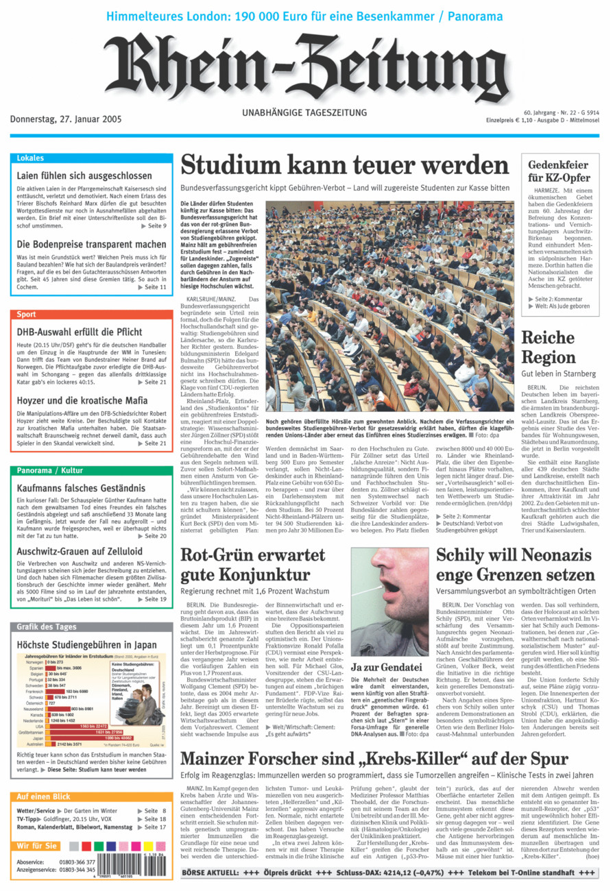 Rhein-Zeitung Kreis Cochem-Zell vom Donnerstag, 27.01.2005