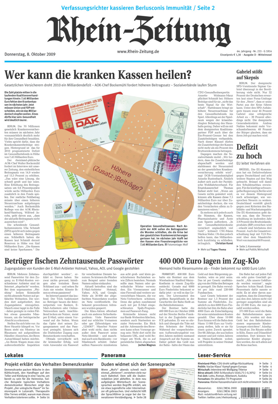 Rhein-Zeitung Kreis Cochem-Zell vom Donnerstag, 08.10.2009