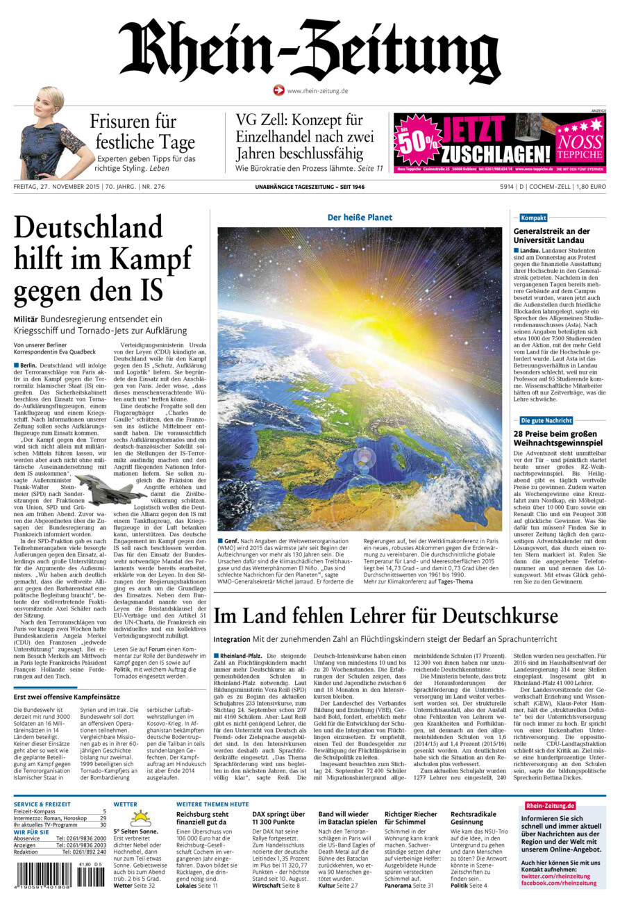Rhein-Zeitung Kreis Cochem-Zell vom Freitag, 27.11.2015
