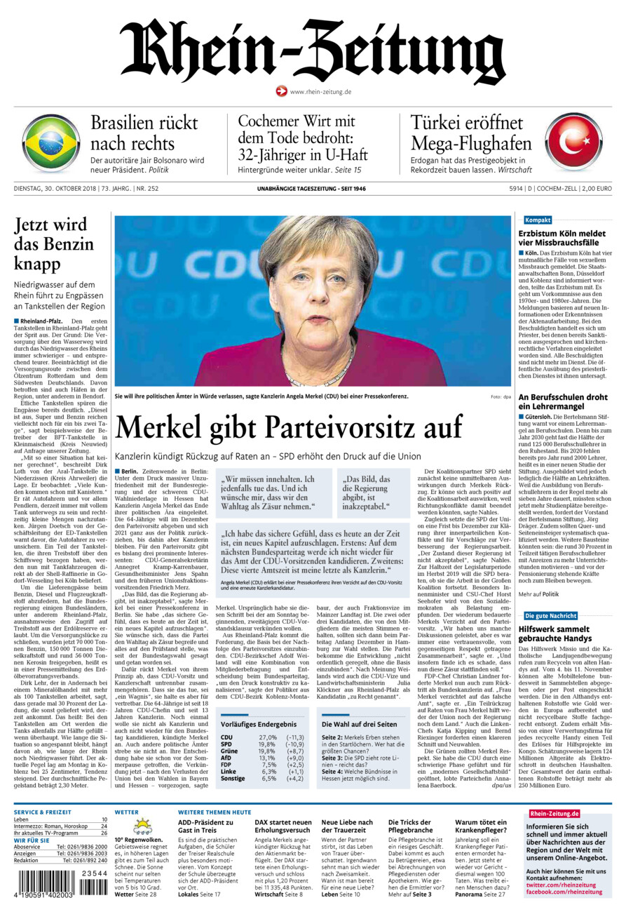 Rhein-Zeitung Kreis Cochem-Zell vom Dienstag, 30.10.2018