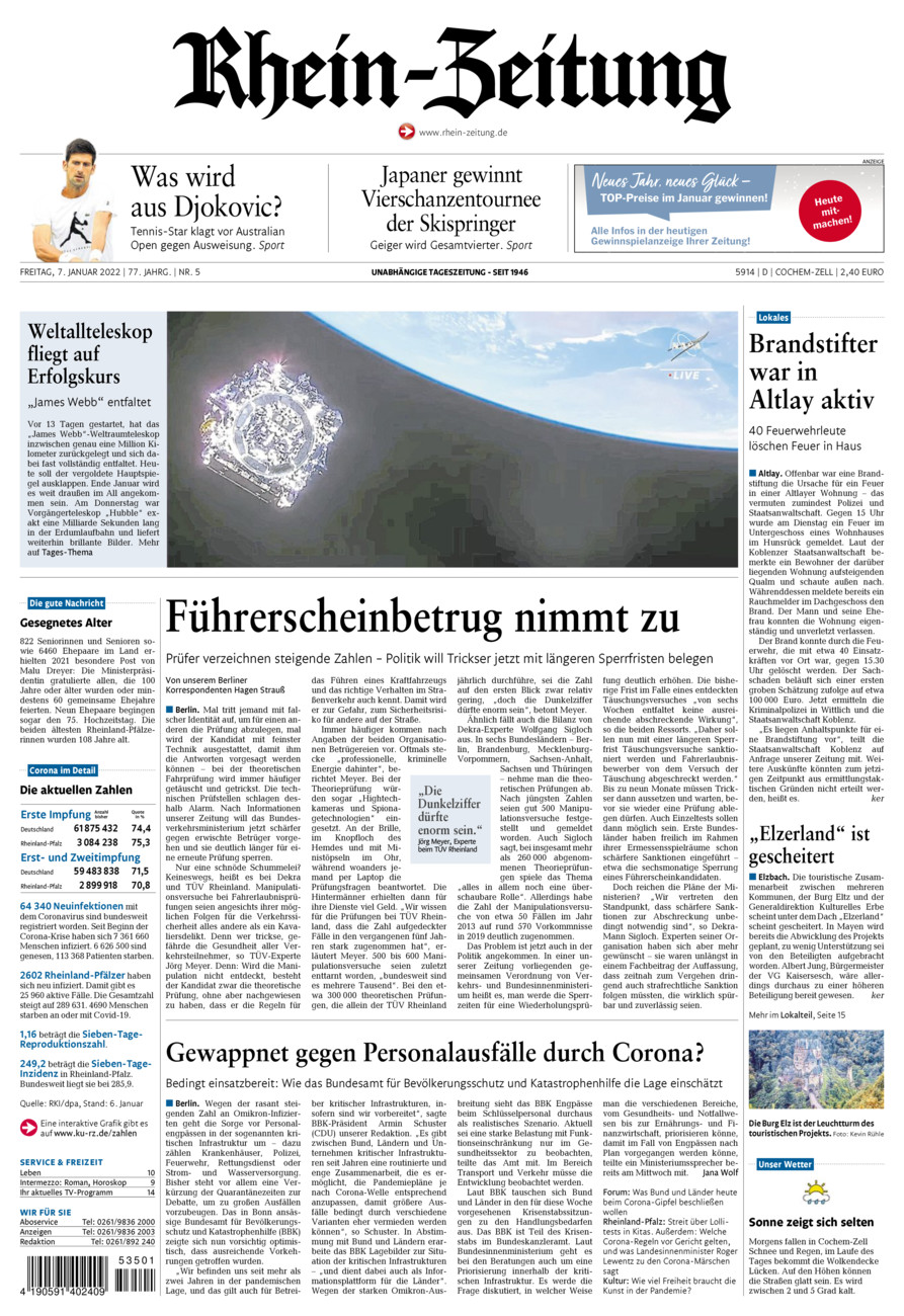 Rhein-Zeitung Kreis Cochem-Zell vom Freitag, 07.01.2022