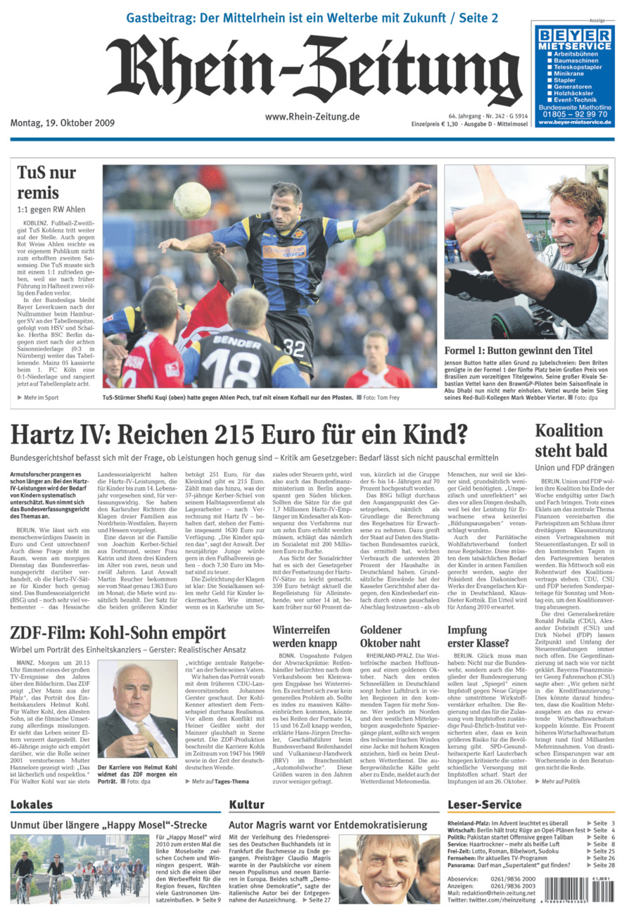 Rhein-Zeitung Kreis Cochem-Zell vom Montag, 19.10.2009