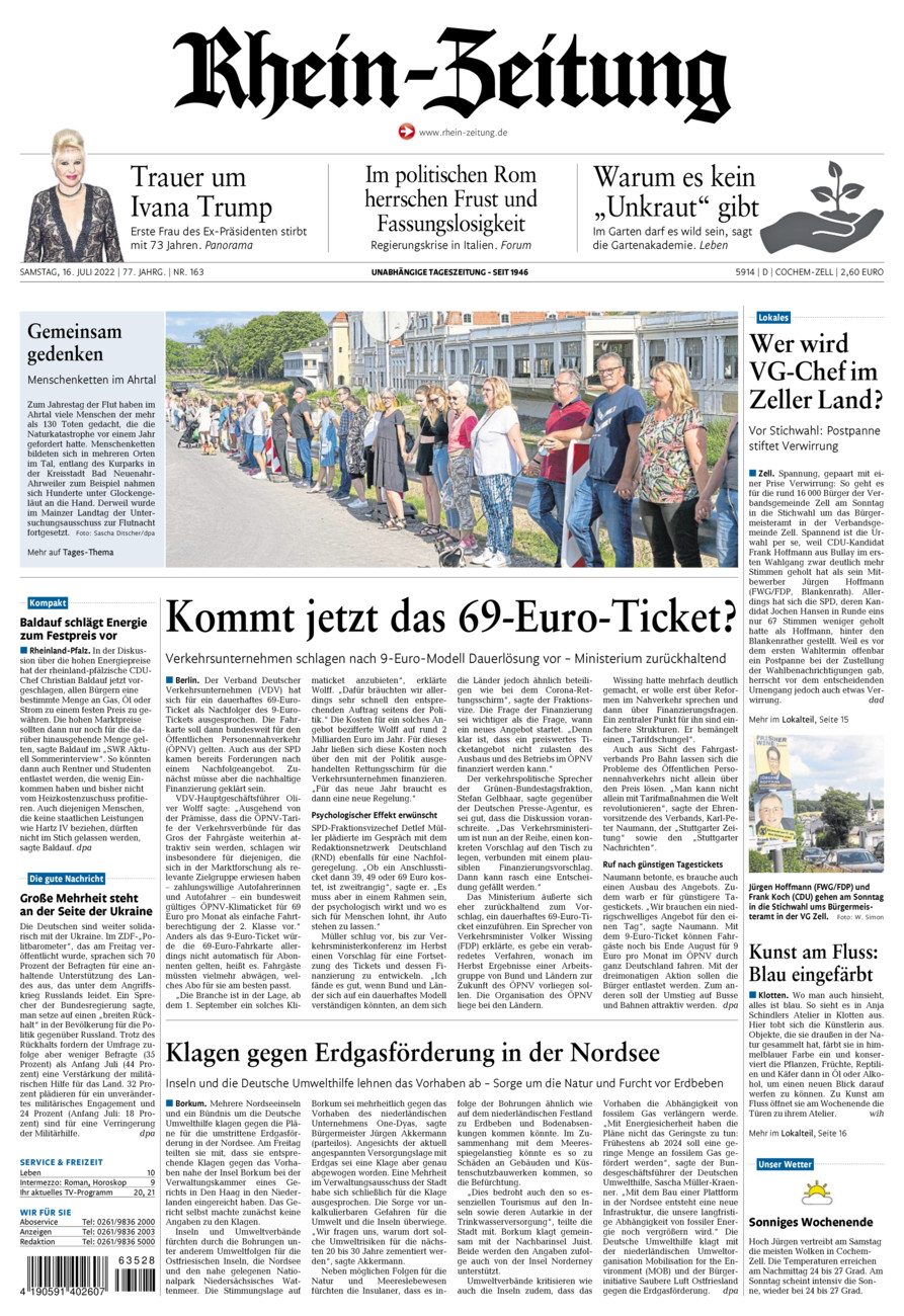 Rhein-Zeitung Kreis Cochem-Zell vom Samstag, 16.07.2022