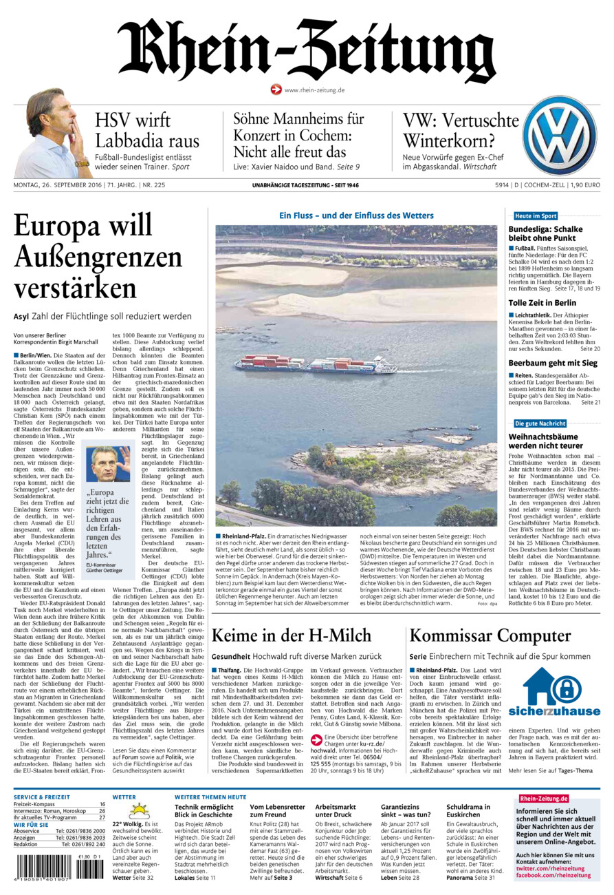 Rhein-Zeitung Kreis Cochem-Zell vom Montag, 26.09.2016