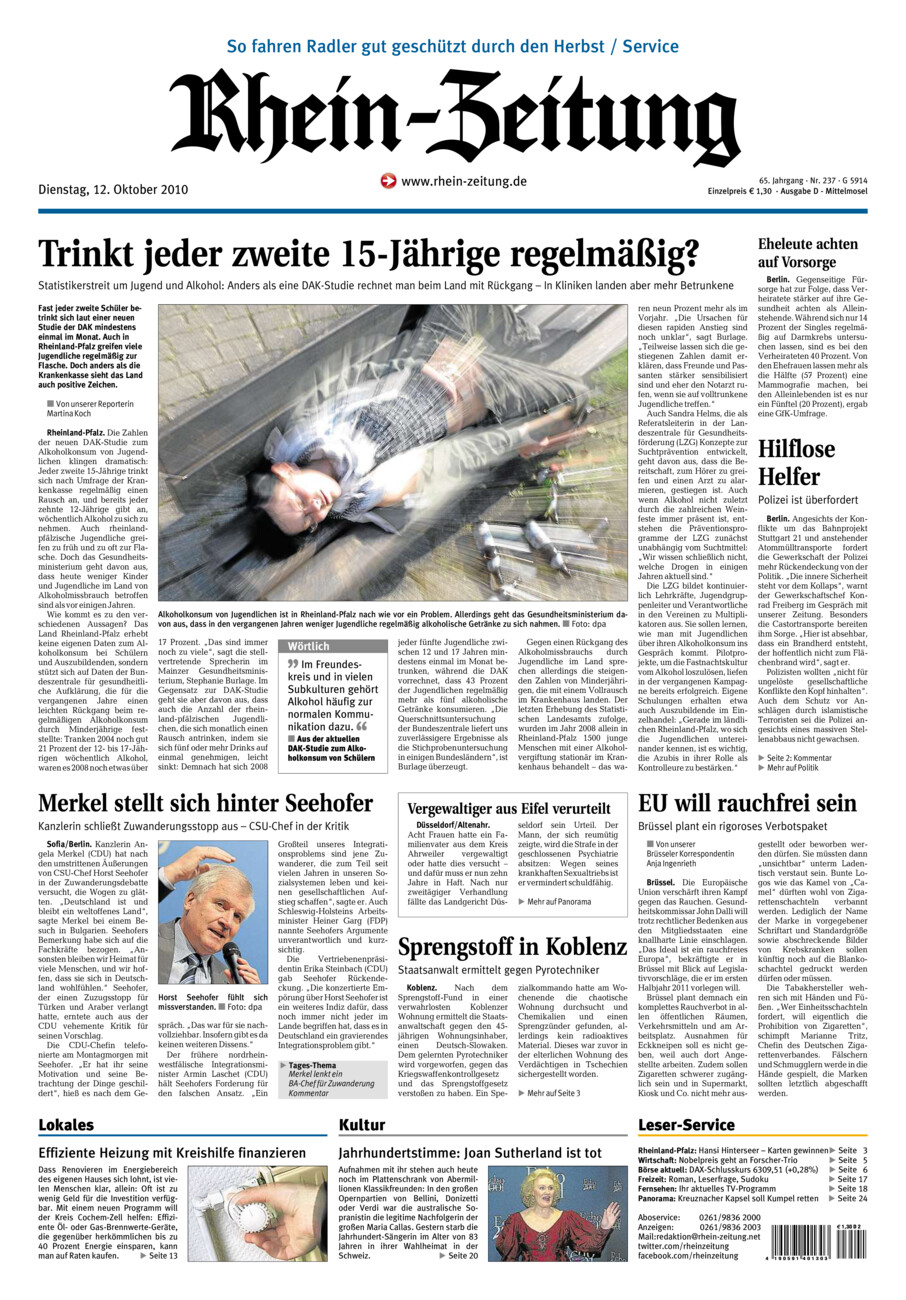 Rhein-Zeitung Kreis Cochem-Zell vom Dienstag, 12.10.2010