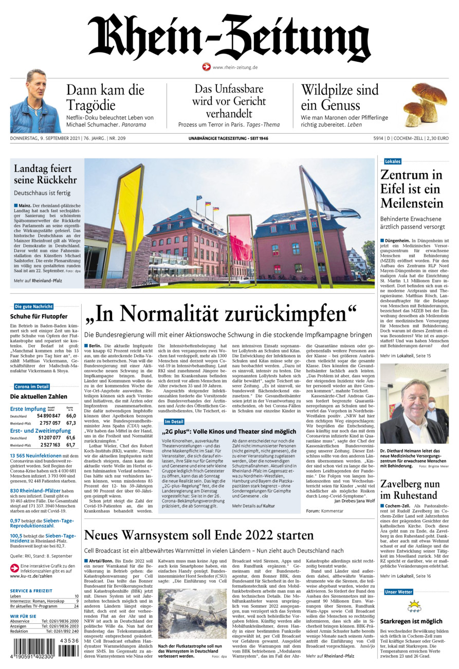 Rhein-Zeitung Kreis Cochem-Zell vom Donnerstag, 09.09.2021