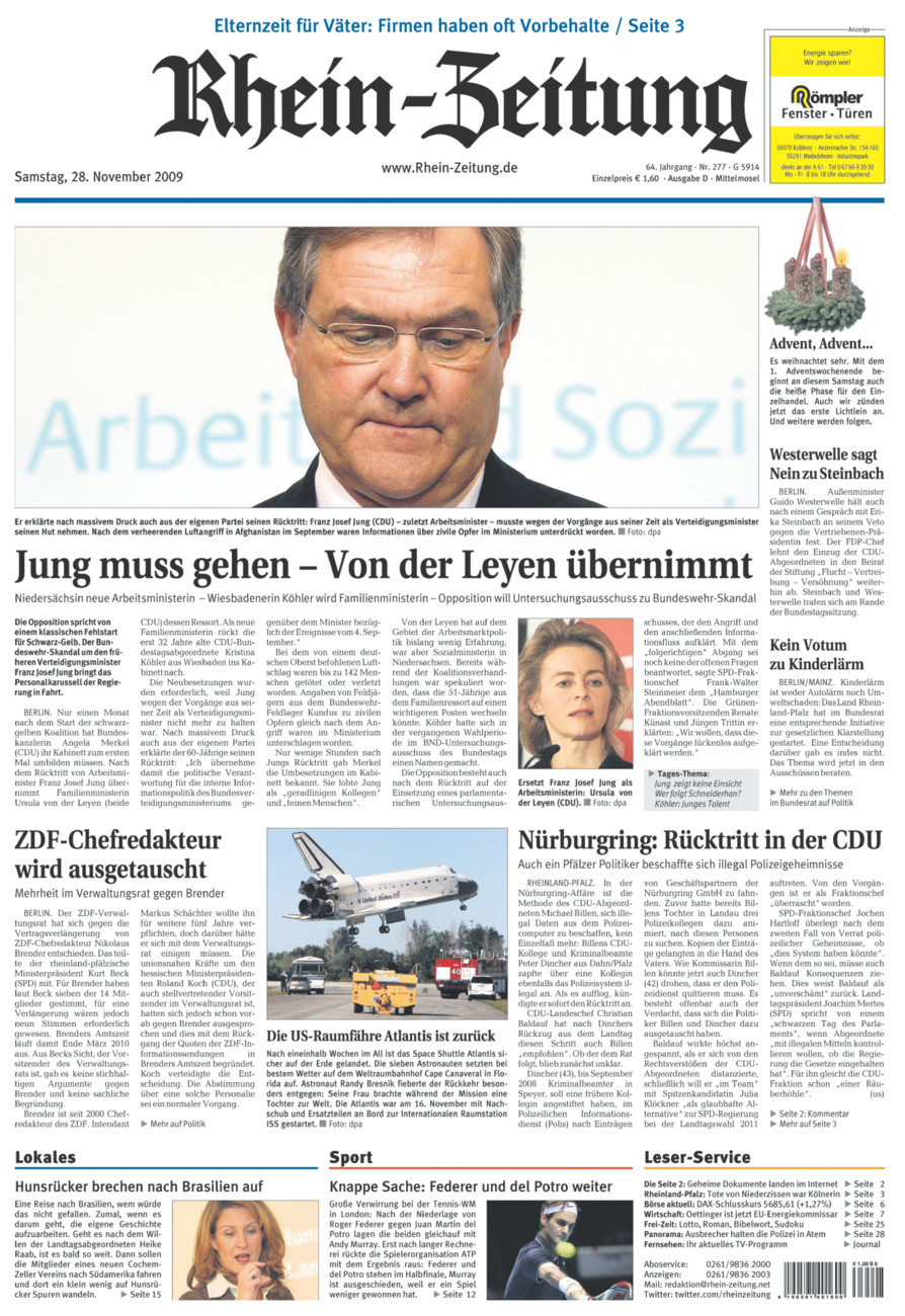 Rhein-Zeitung Kreis Cochem-Zell vom Samstag, 28.11.2009