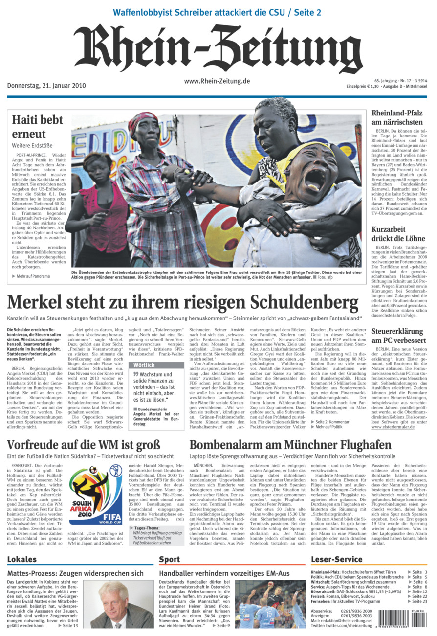 Rhein-Zeitung Kreis Cochem-Zell vom Donnerstag, 21.01.2010