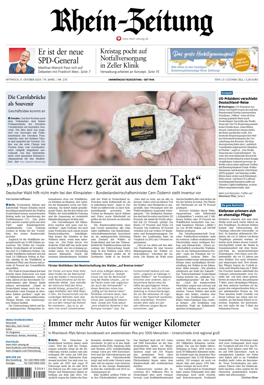 Rhein-Zeitung Kreis Cochem-Zell vom Mittwoch, 09.10.2024