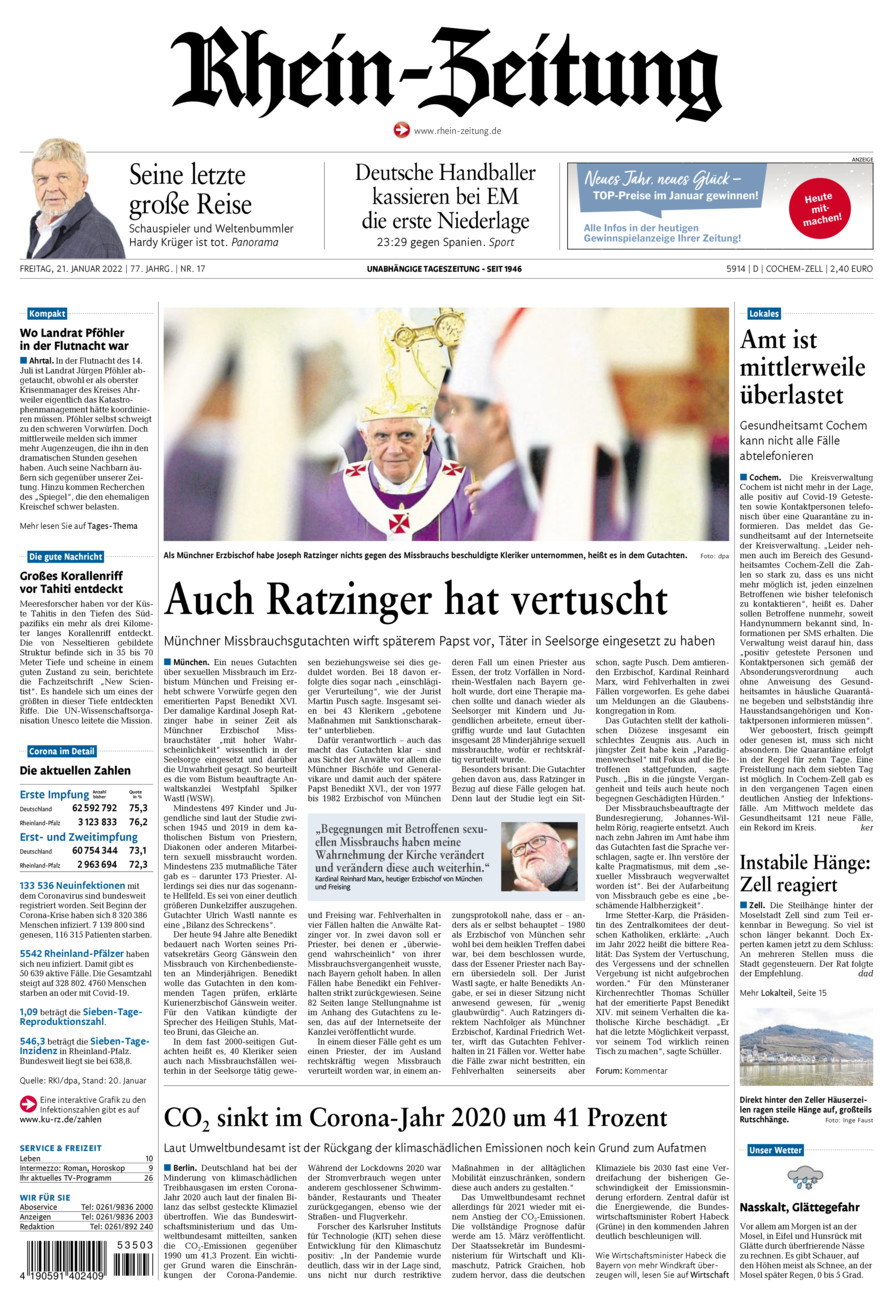 Rhein-Zeitung Kreis Cochem-Zell vom Freitag, 21.01.2022