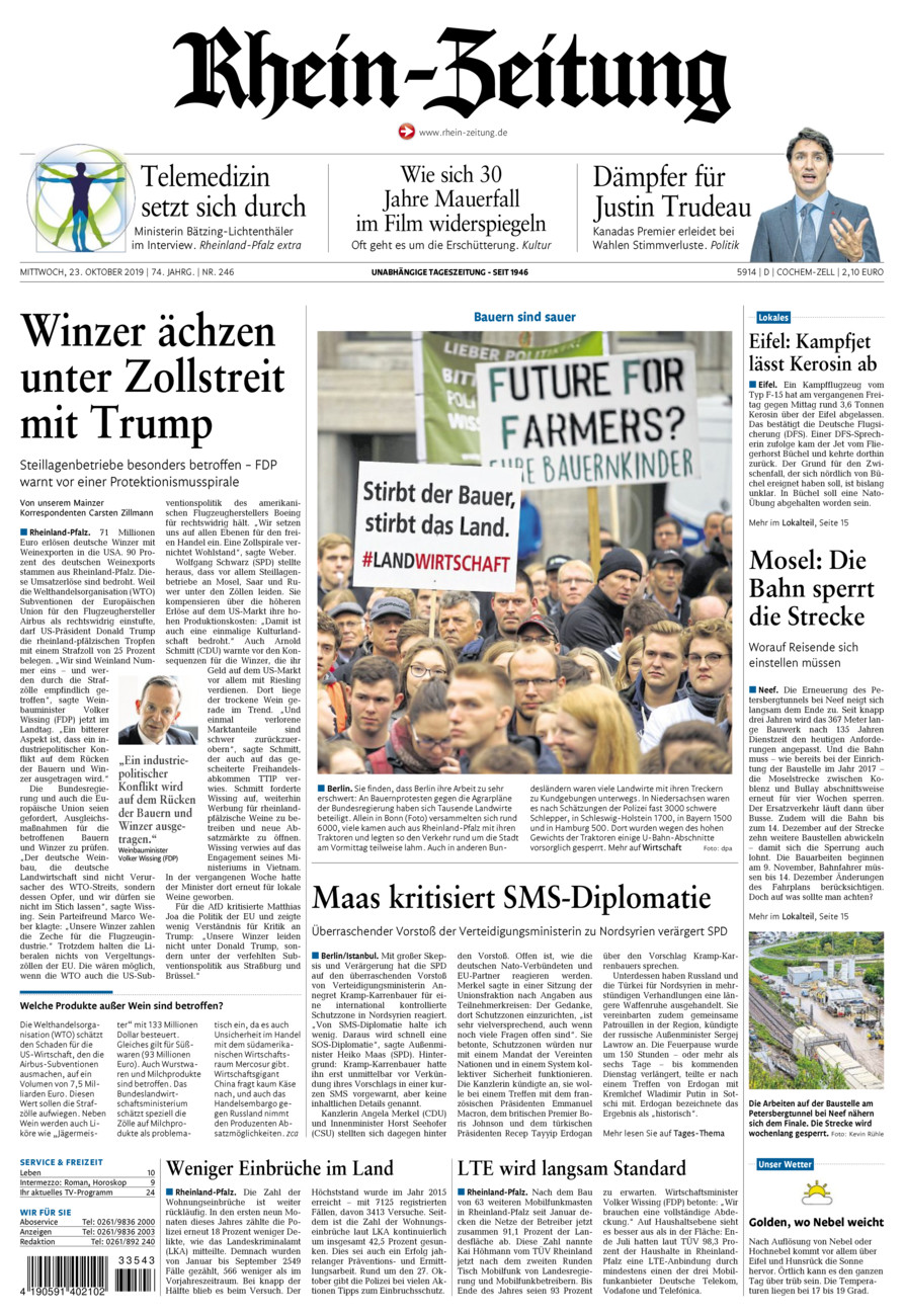 Rhein-Zeitung Kreis Cochem-Zell vom Mittwoch, 23.10.2019