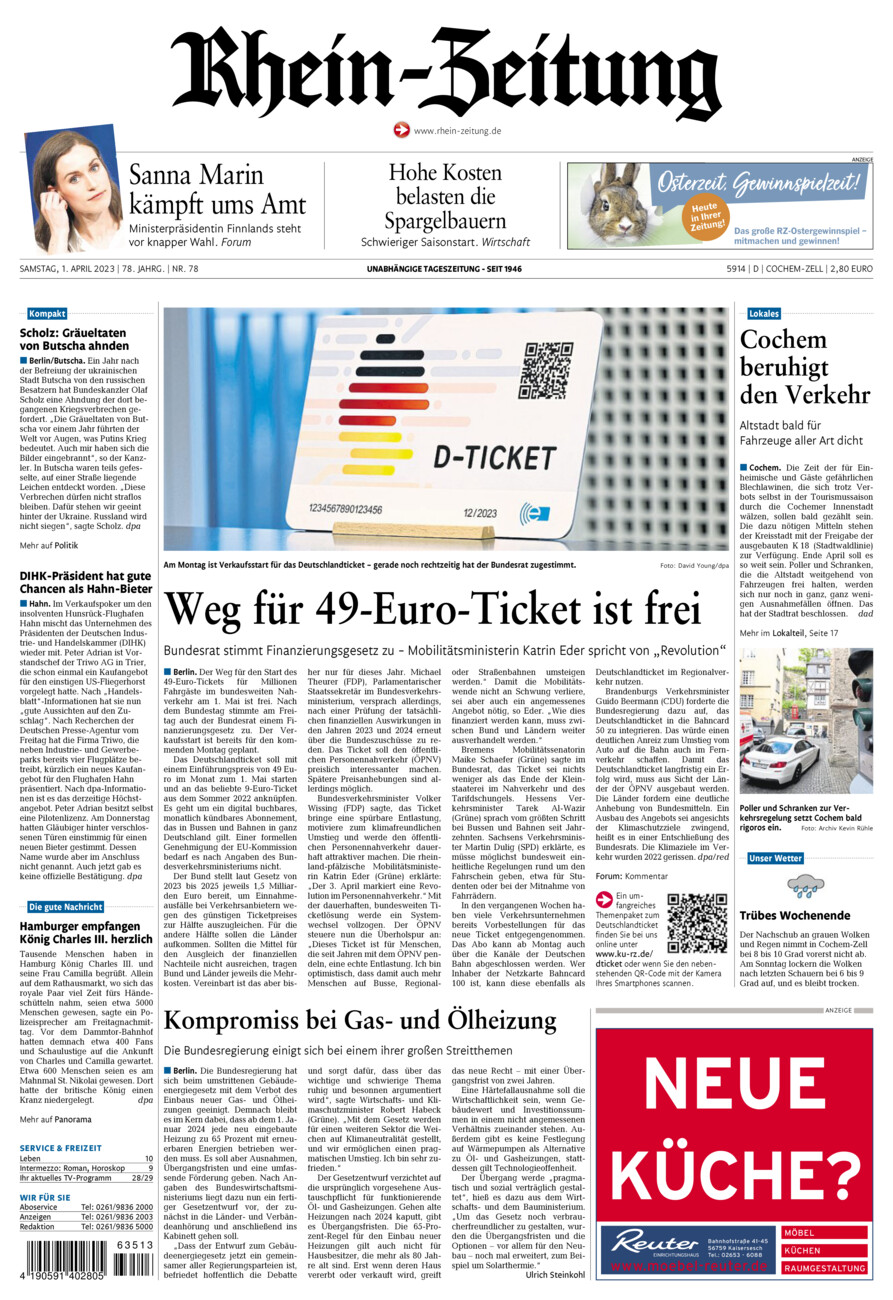 Rhein-Zeitung Kreis Cochem-Zell vom Samstag, 01.04.2023