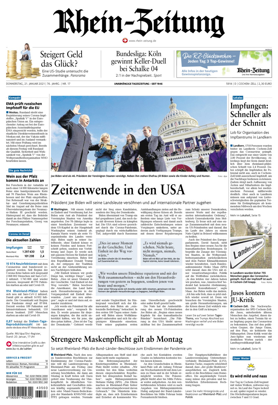 Rhein-Zeitung Kreis Cochem-Zell vom Donnerstag, 21.01.2021