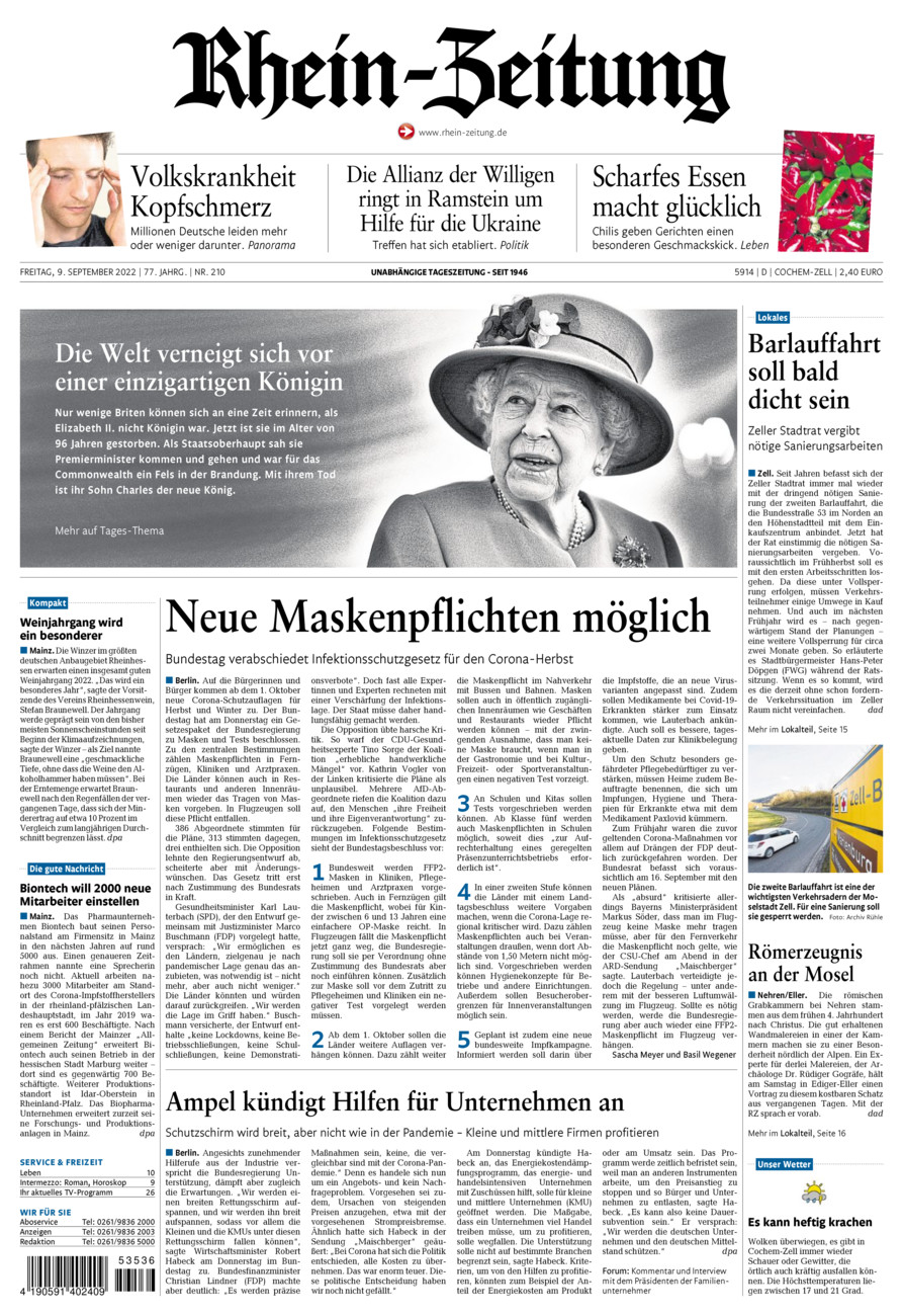 Rhein-Zeitung Kreis Cochem-Zell vom Freitag, 09.09.2022