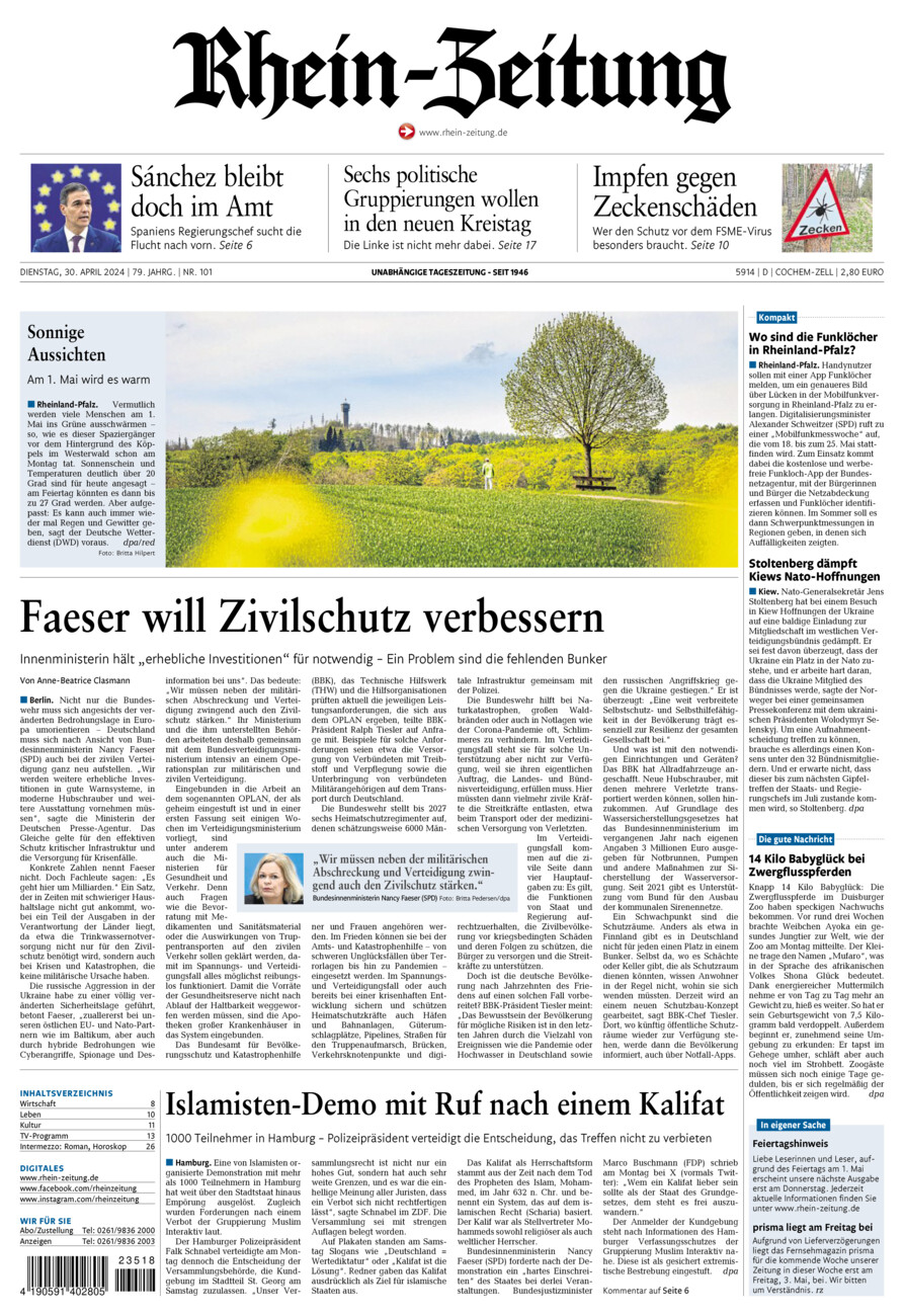 Rhein-Zeitung Kreis Cochem-Zell vom Dienstag, 30.04.2024