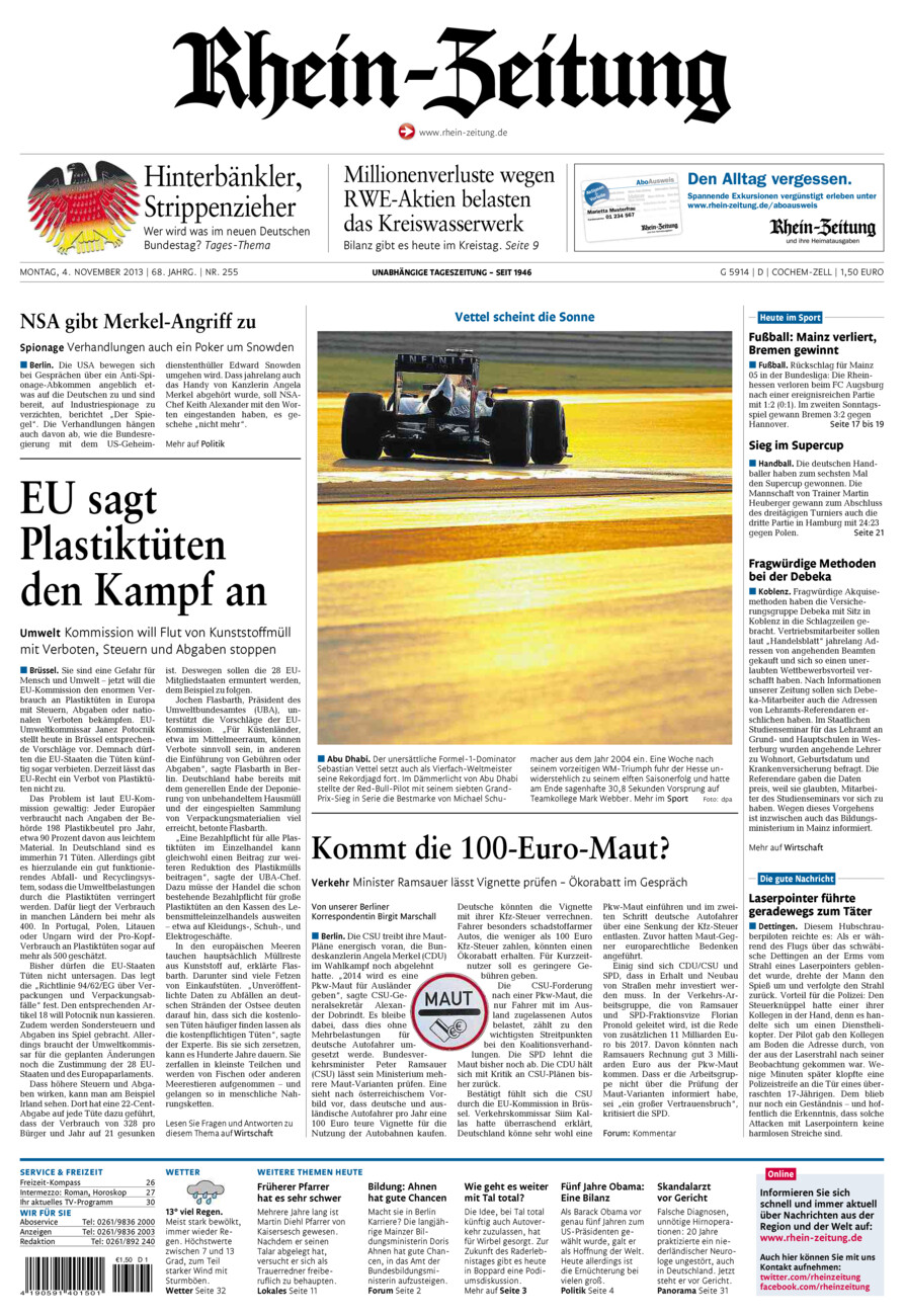 Rhein-Zeitung Kreis Cochem-Zell vom Montag, 04.11.2013